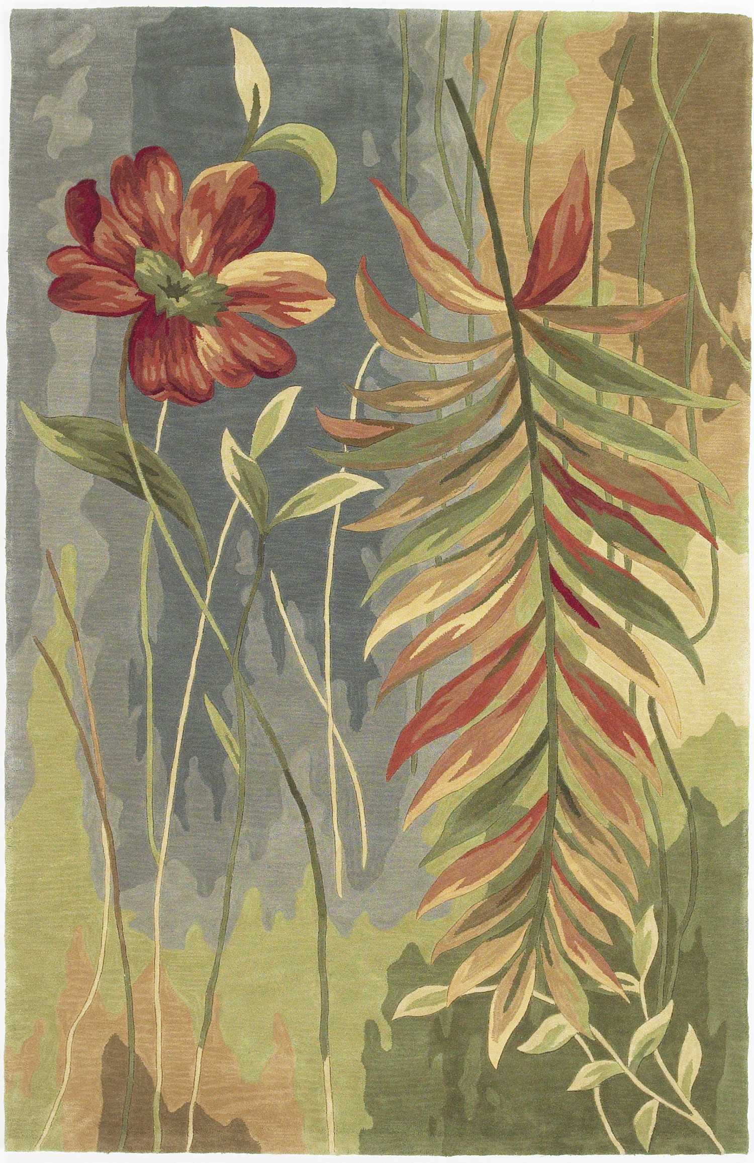 8'x10' Blue Green Hand Tufted Tropical Plant Indoor Area Rug Default Title