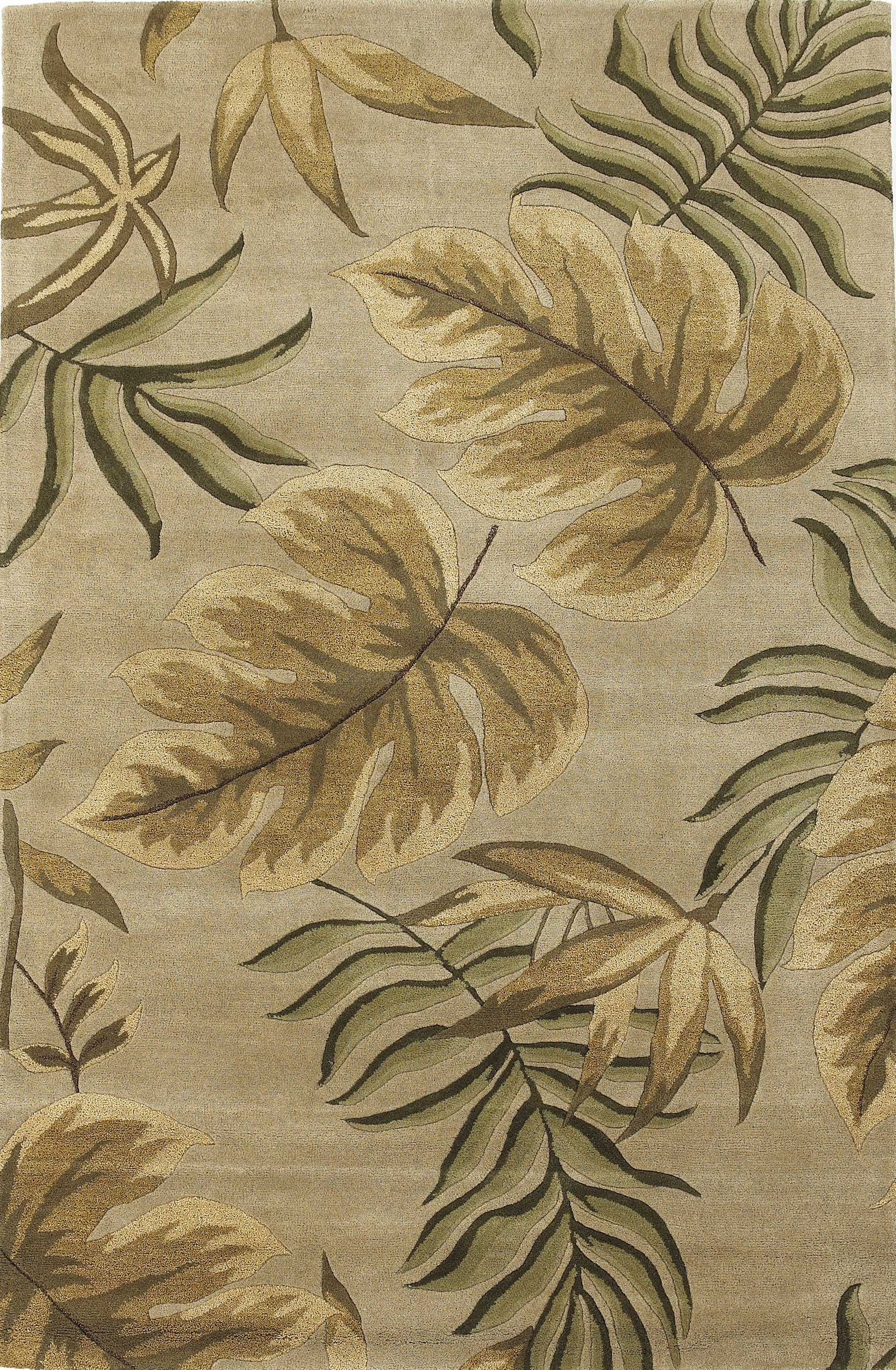 8'x11' Sand Beige Hand Tufted Tropical Leaves Indoor Area Rug Default Title