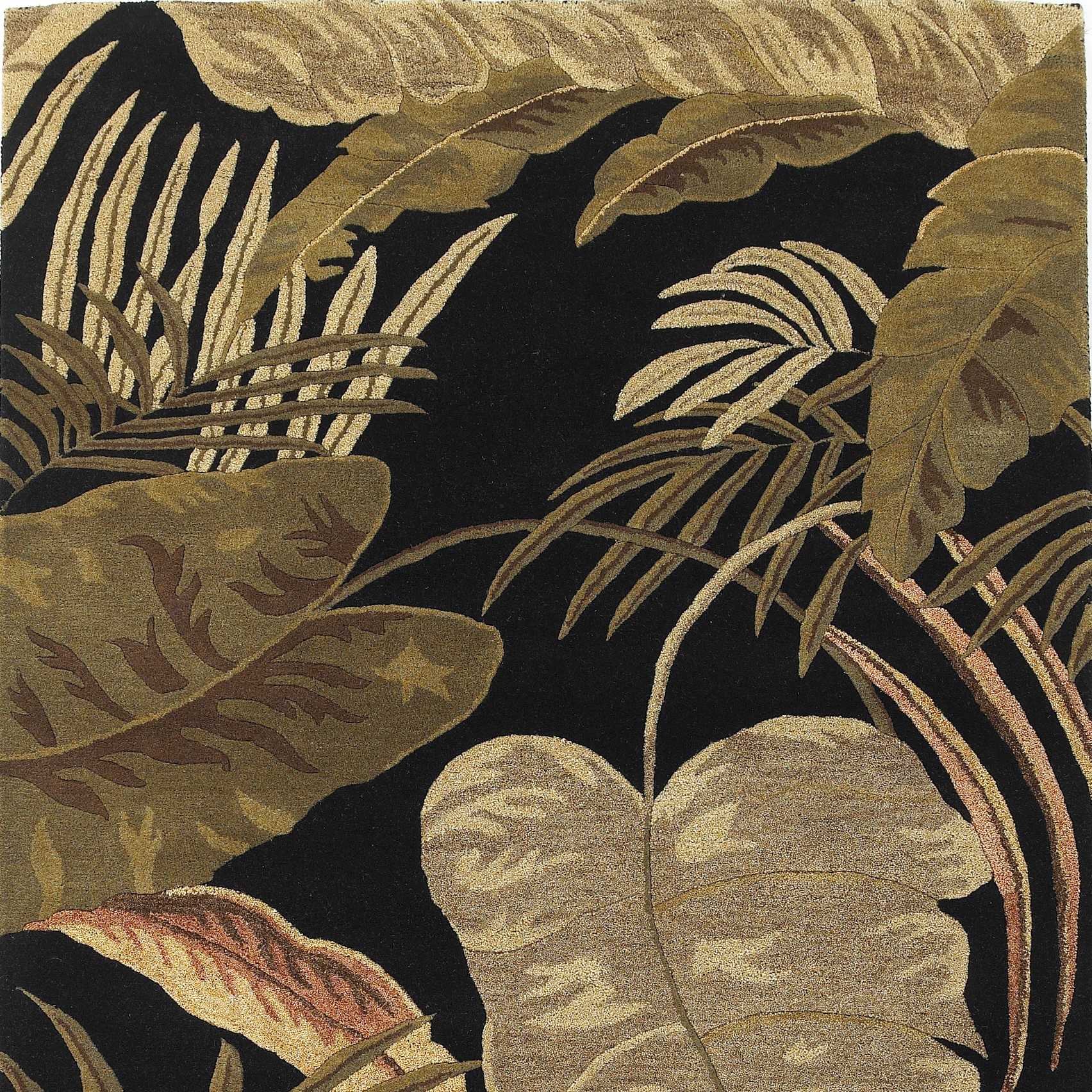 8'x11' Midnight Black Hand Tufted Tropical Leaves Indoor Area Rug Default Title