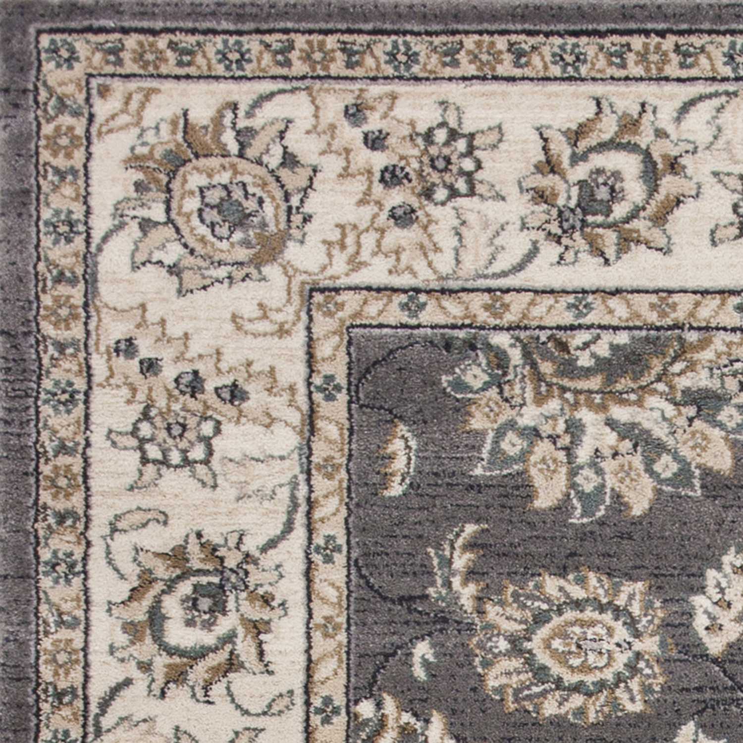 9'x12' Grey Ivory Bordered Floral Indoor Area Rug