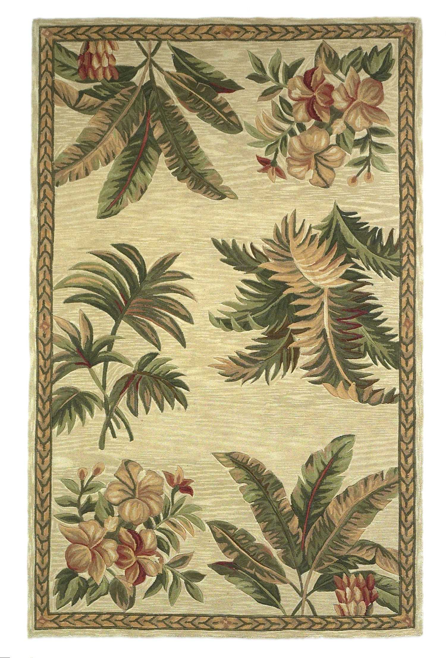 8' x 11'  Wool Ivory with Laurel Border Palm Tree Area Rug Default Title