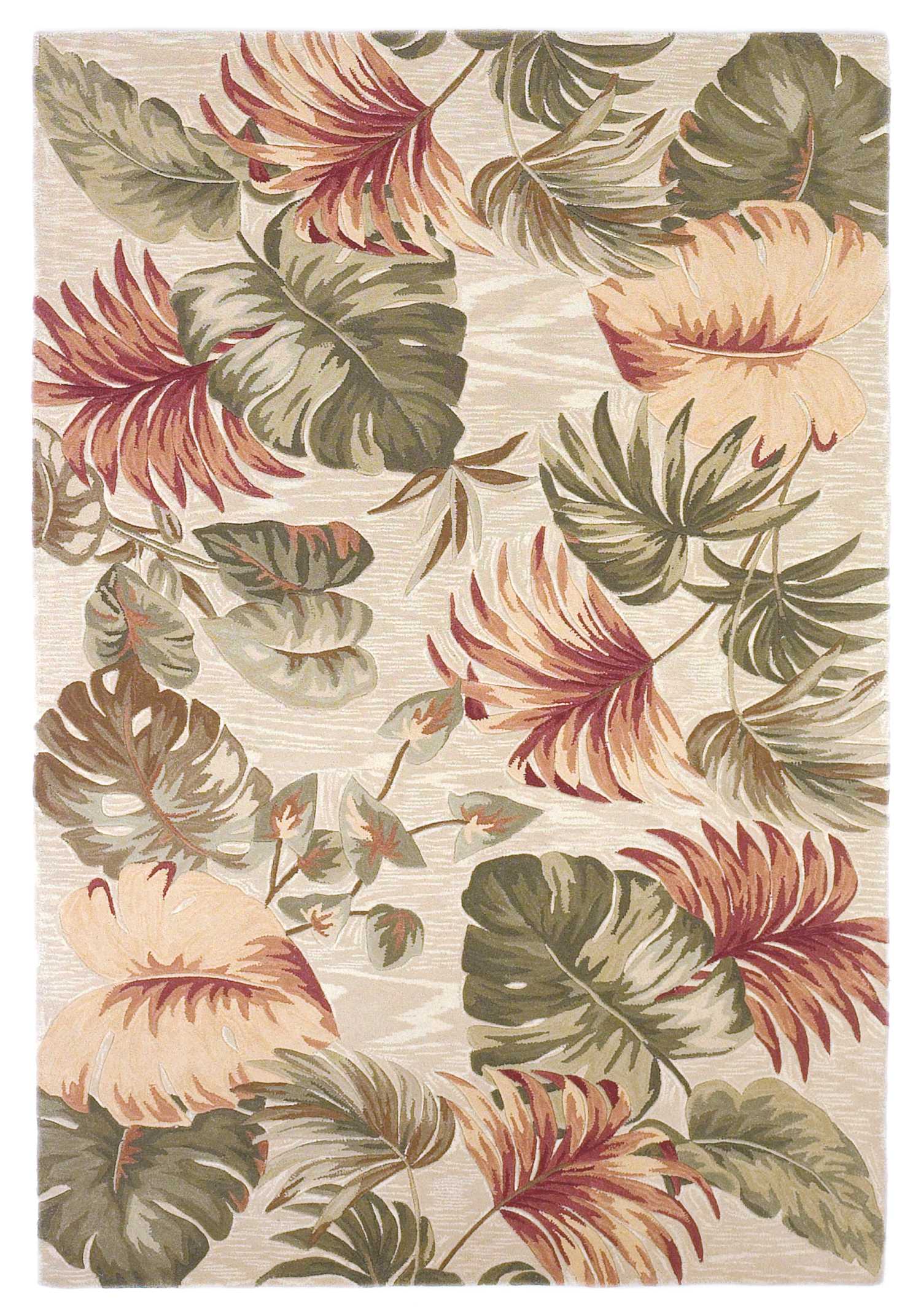 9'x12' Beige Hand Tufted Tropical Leaves Indoor Area Rug