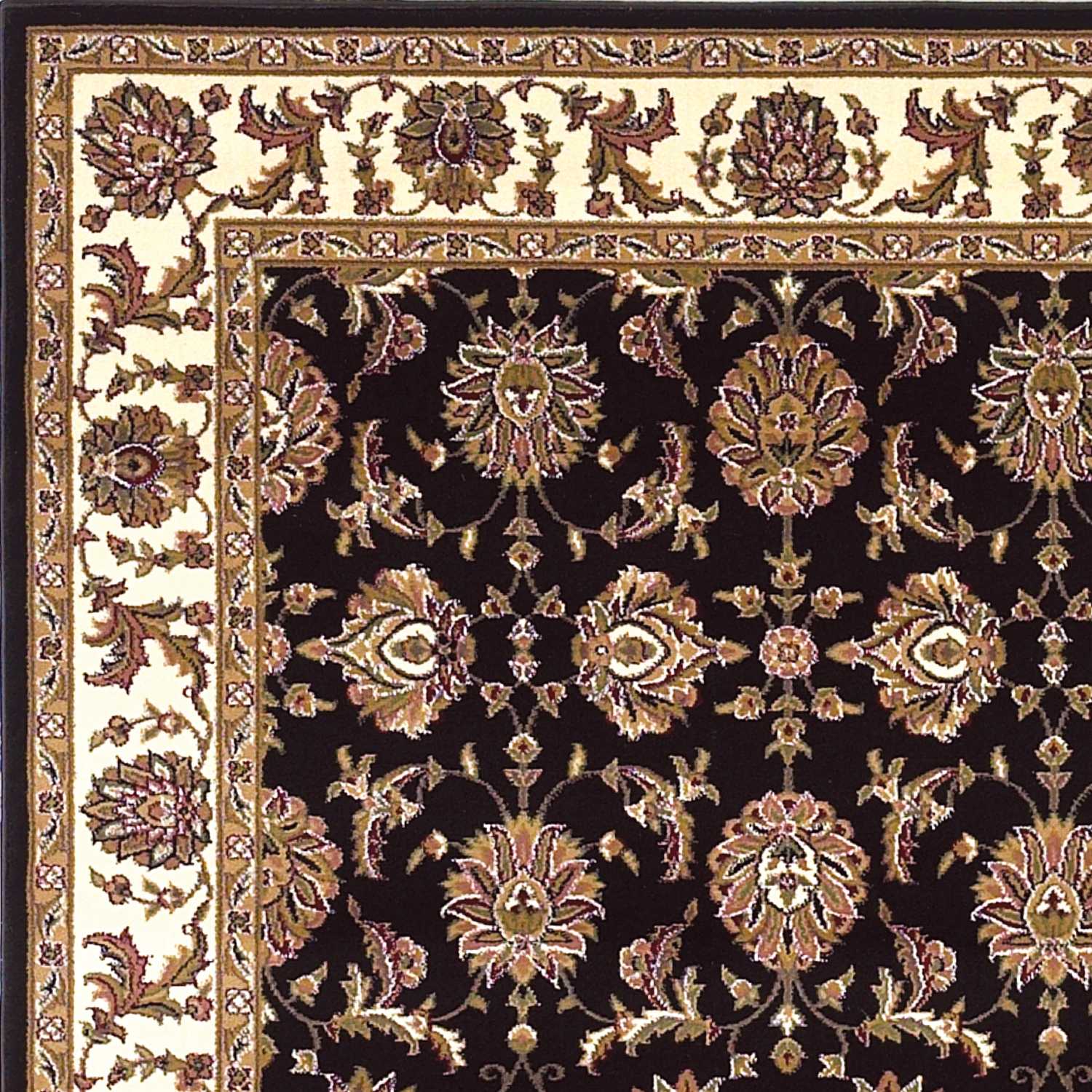 10'x13' Black Ivory Machine Woven Floral Traditional Indoor Area Rug