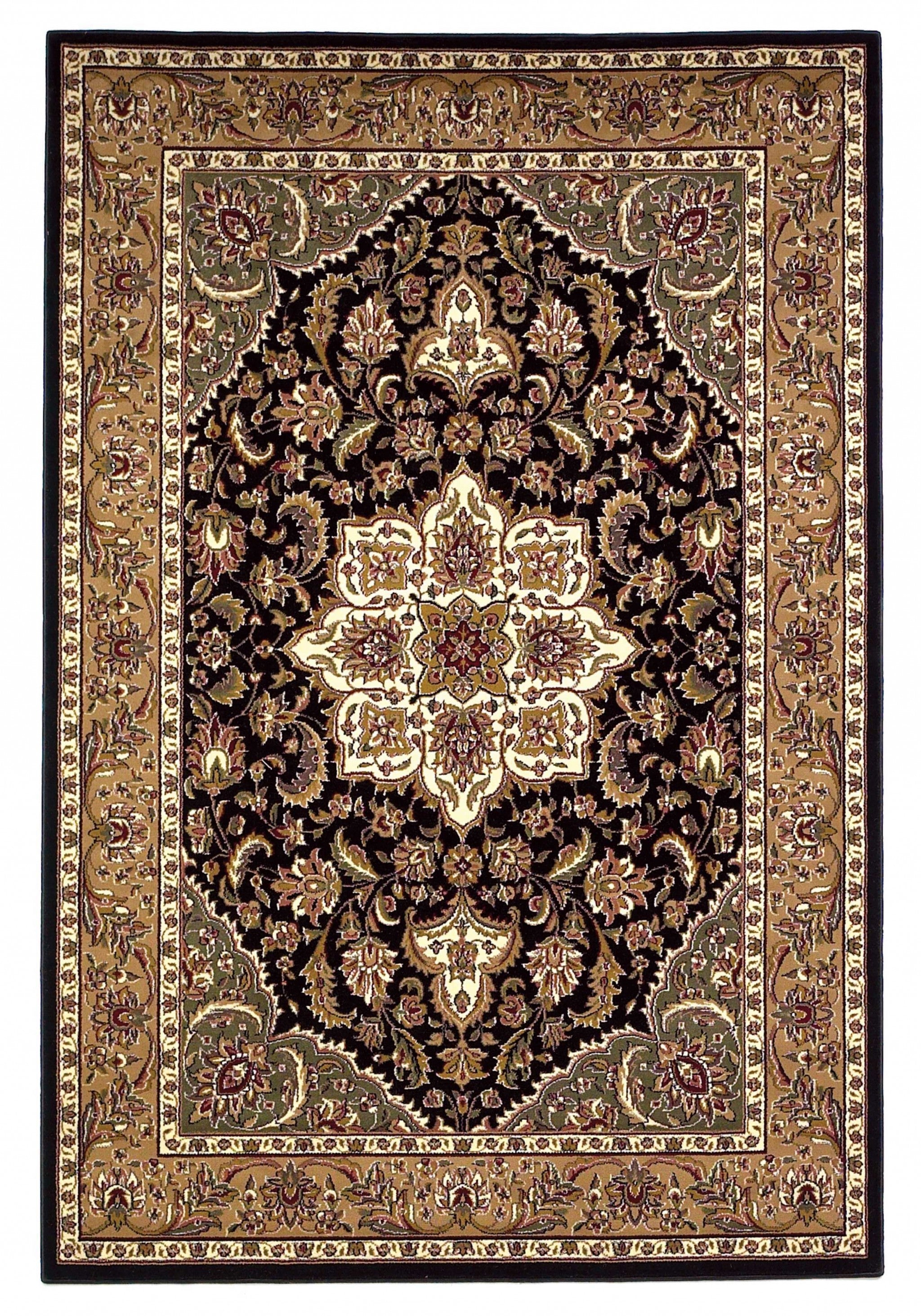 10'x13' Black Beige Machine Woven Floral Medallion Indoor Area Rug