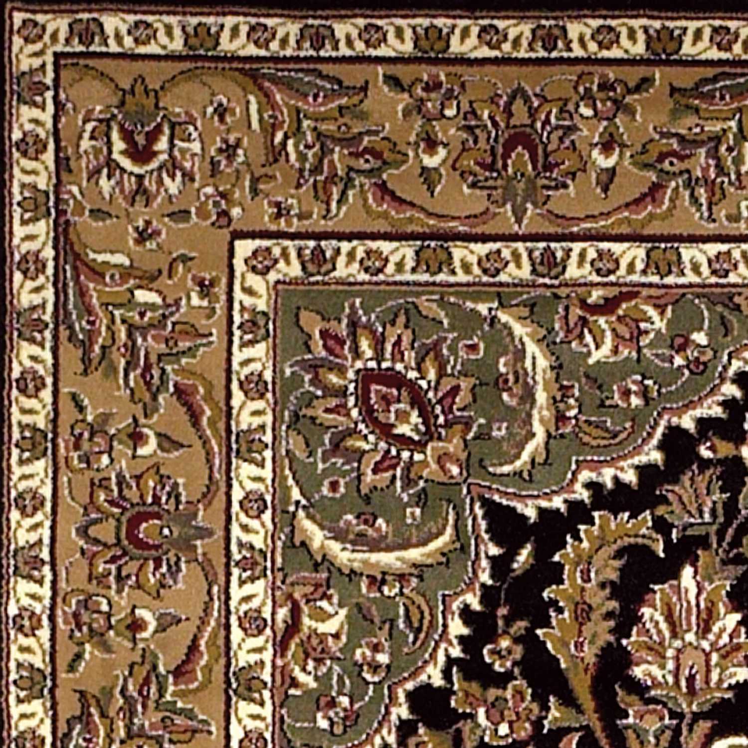 10'x13' Black Beige Machine Woven Floral Medallion Indoor Area Rug