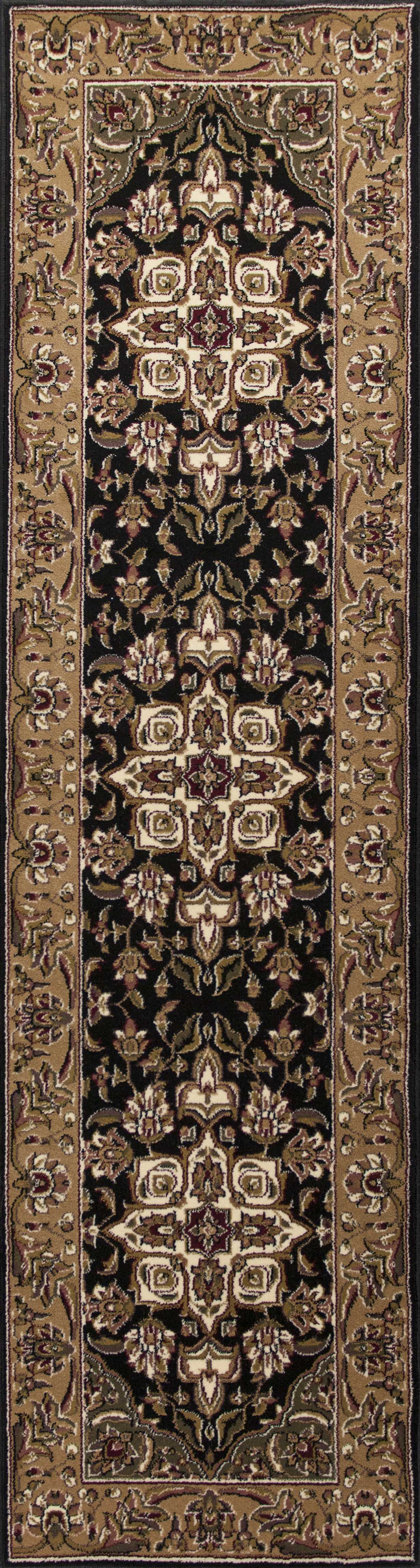 10'x13' Black Beige Machine Woven Floral Medallion Indoor Area Rug