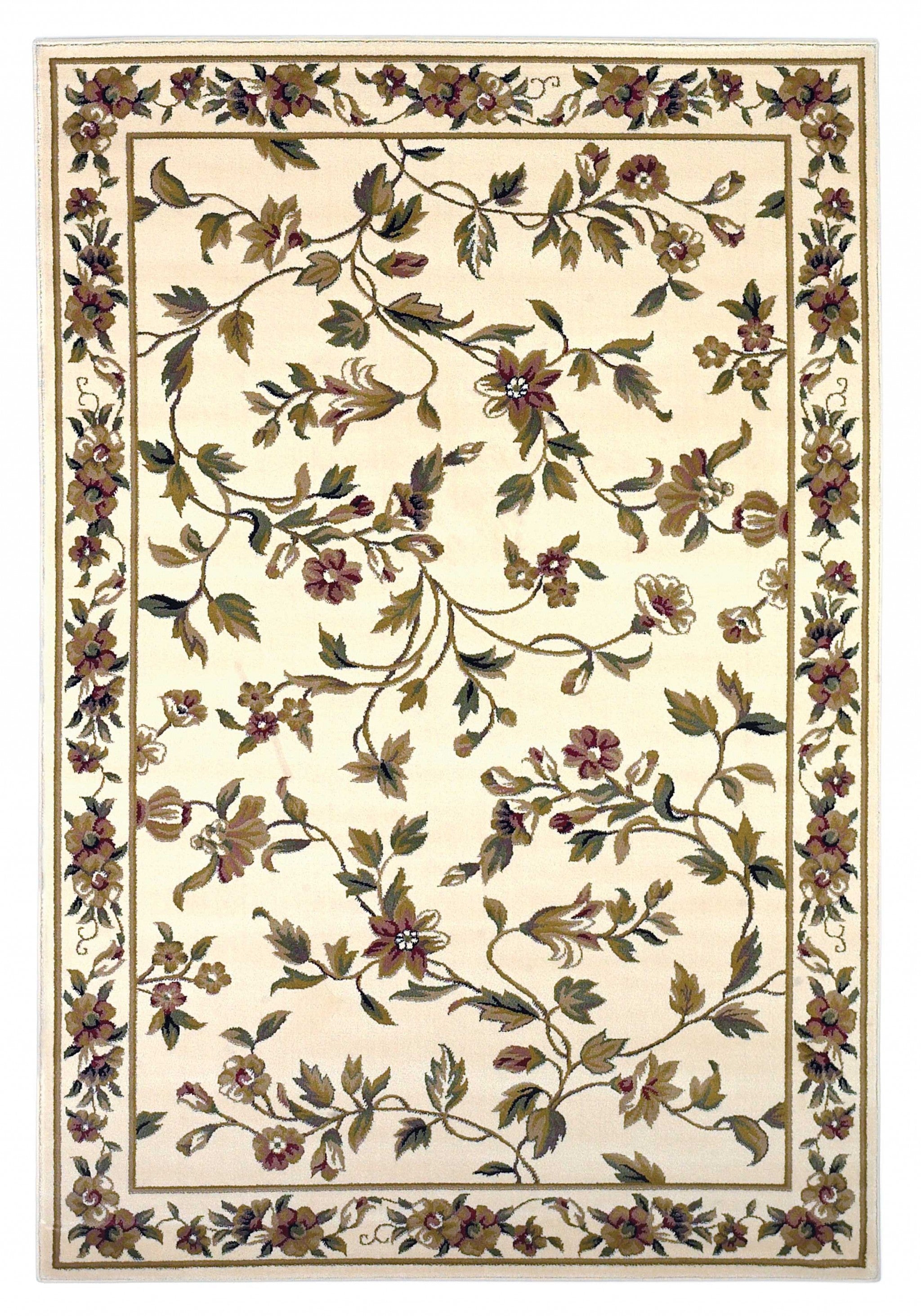 10'x13' Ivory Machine Woven Floral Vines Indoor Area Rug