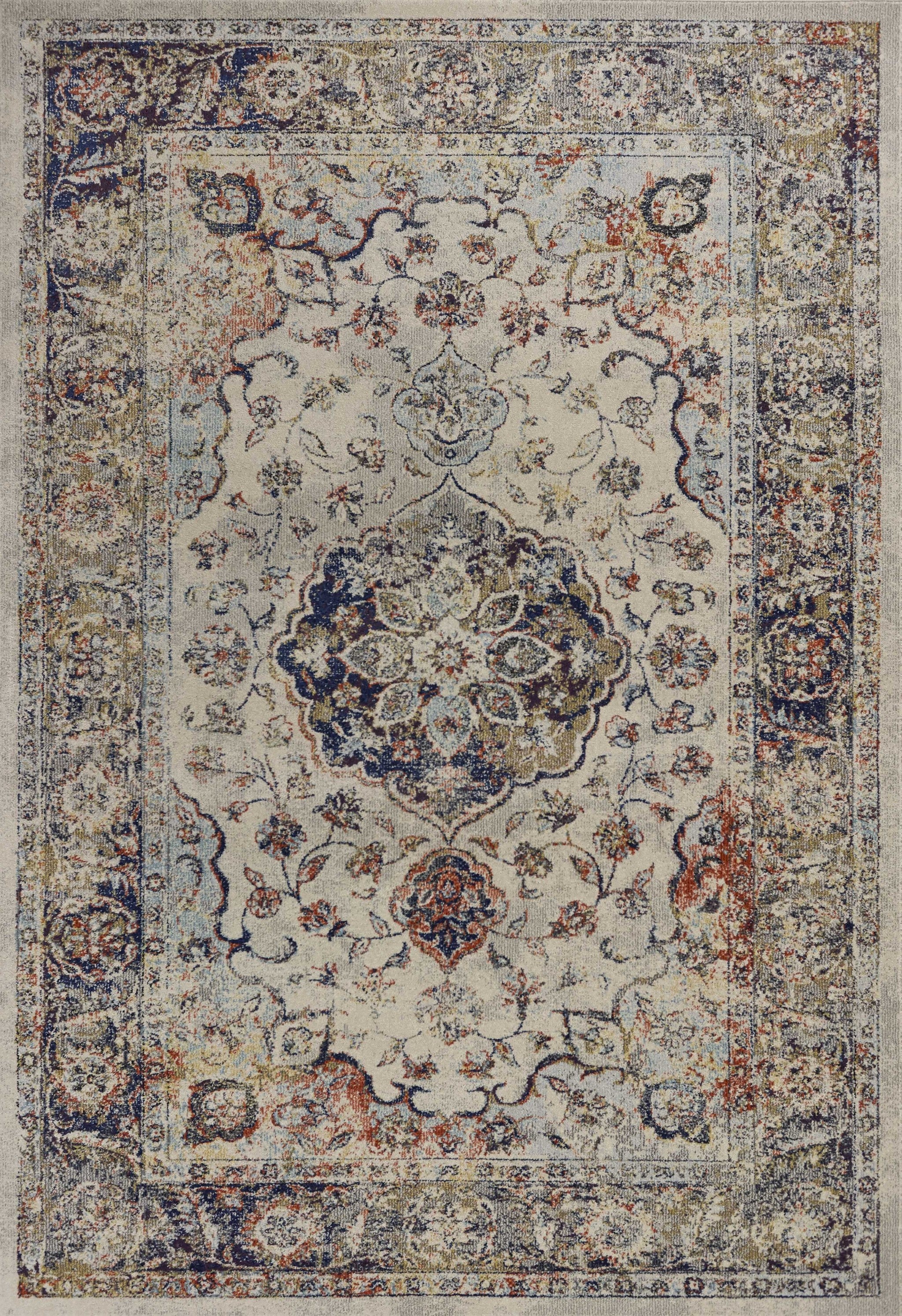 10'x13' Ivory Machine Woven Floral Medallion Indoor Area Rug