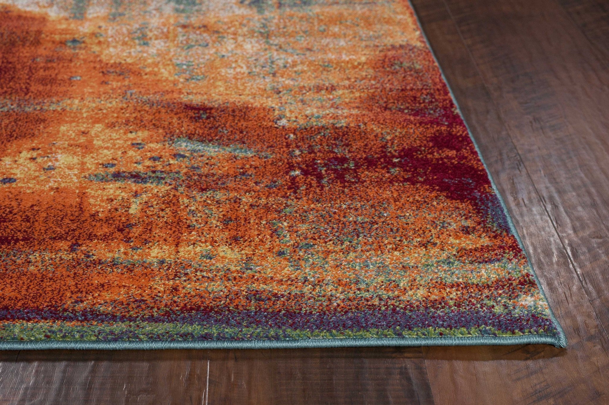 10'x13' Blue Rust Orange Machine Woven Abstract Brushstrokes Indoor Area Rug