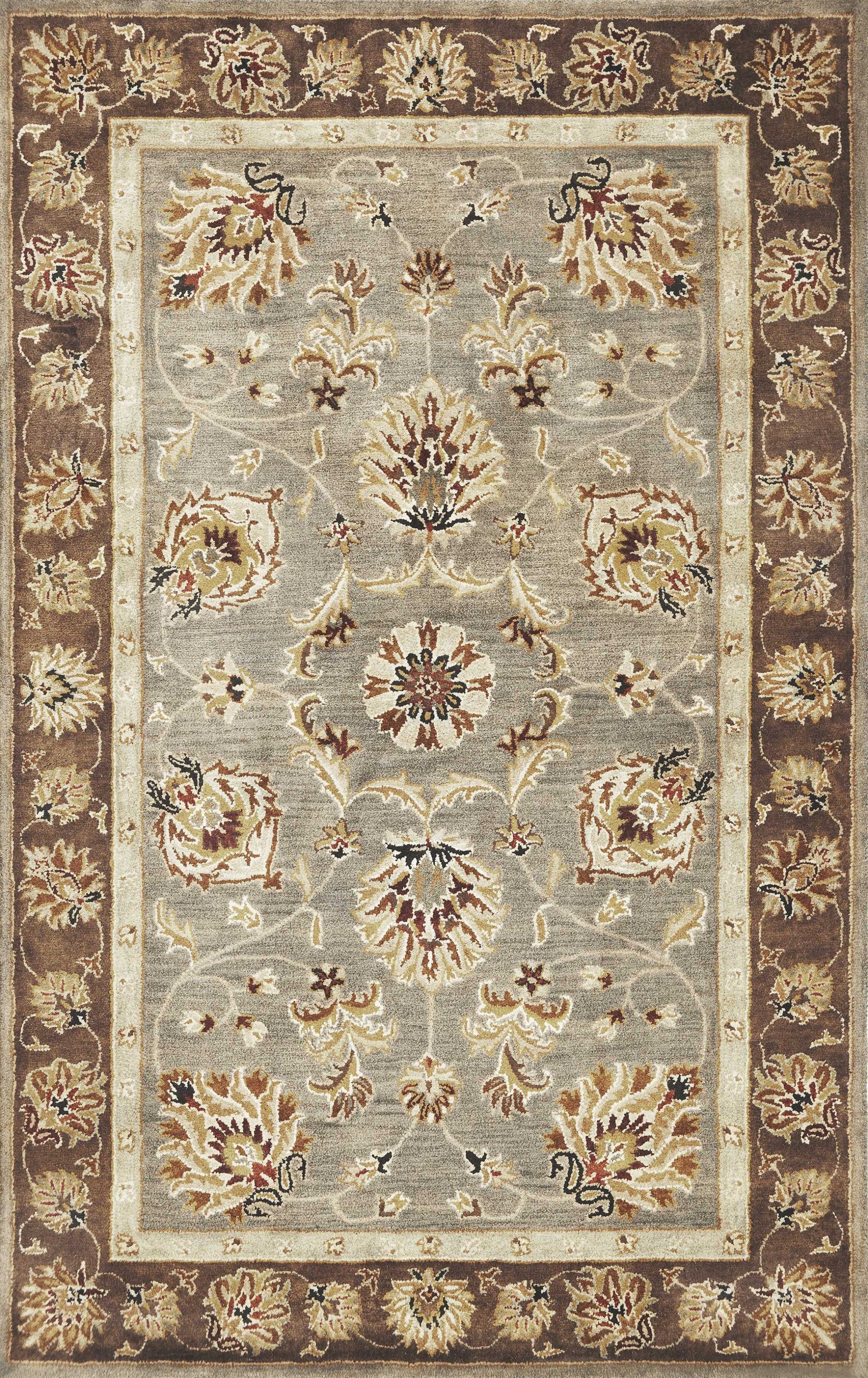 9'x13' Grey Mocha Hand Tufted Traditional Floral Indoor Area Rug