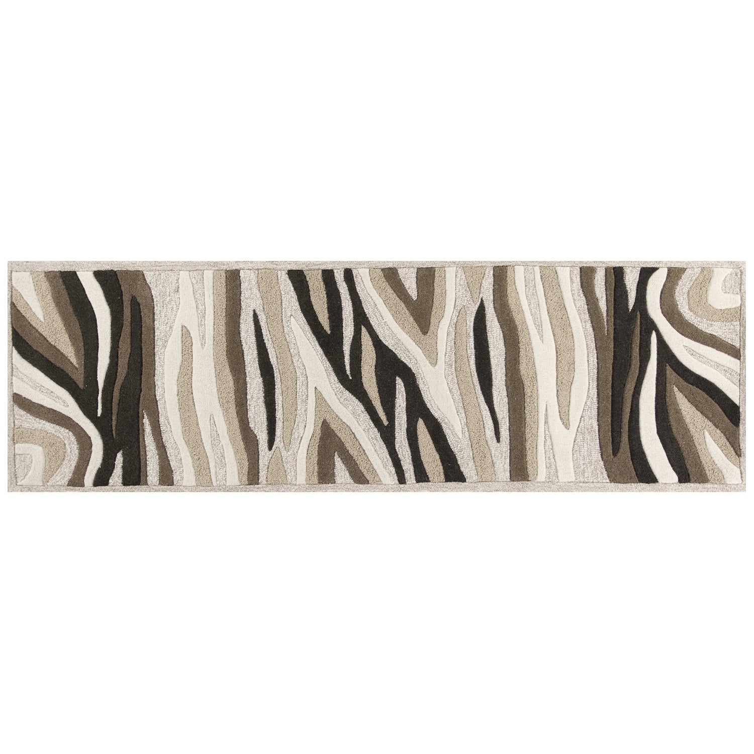 2' x 7' Natural Abstract Waves Wool Runner Rug