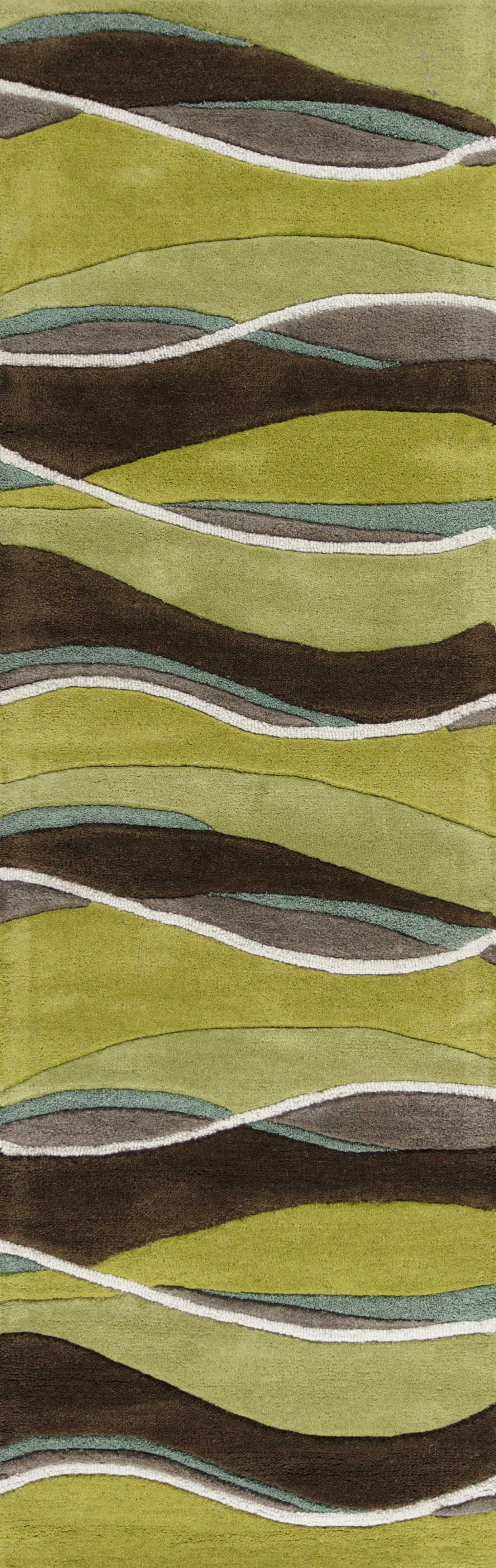 8' Lime Mocha Hand Tufted Abstract Waves Indoor Runner Rug Default Title