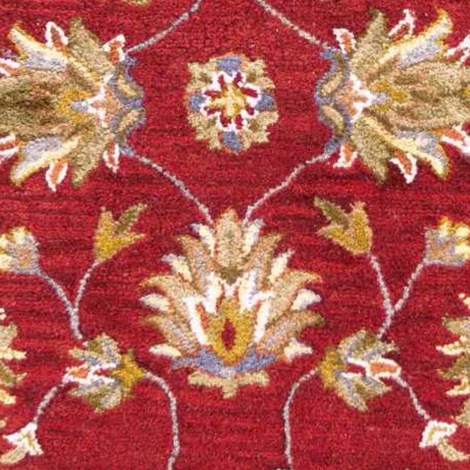 2' x 7' Red Floral Vines Bordered Wool Runner Rug