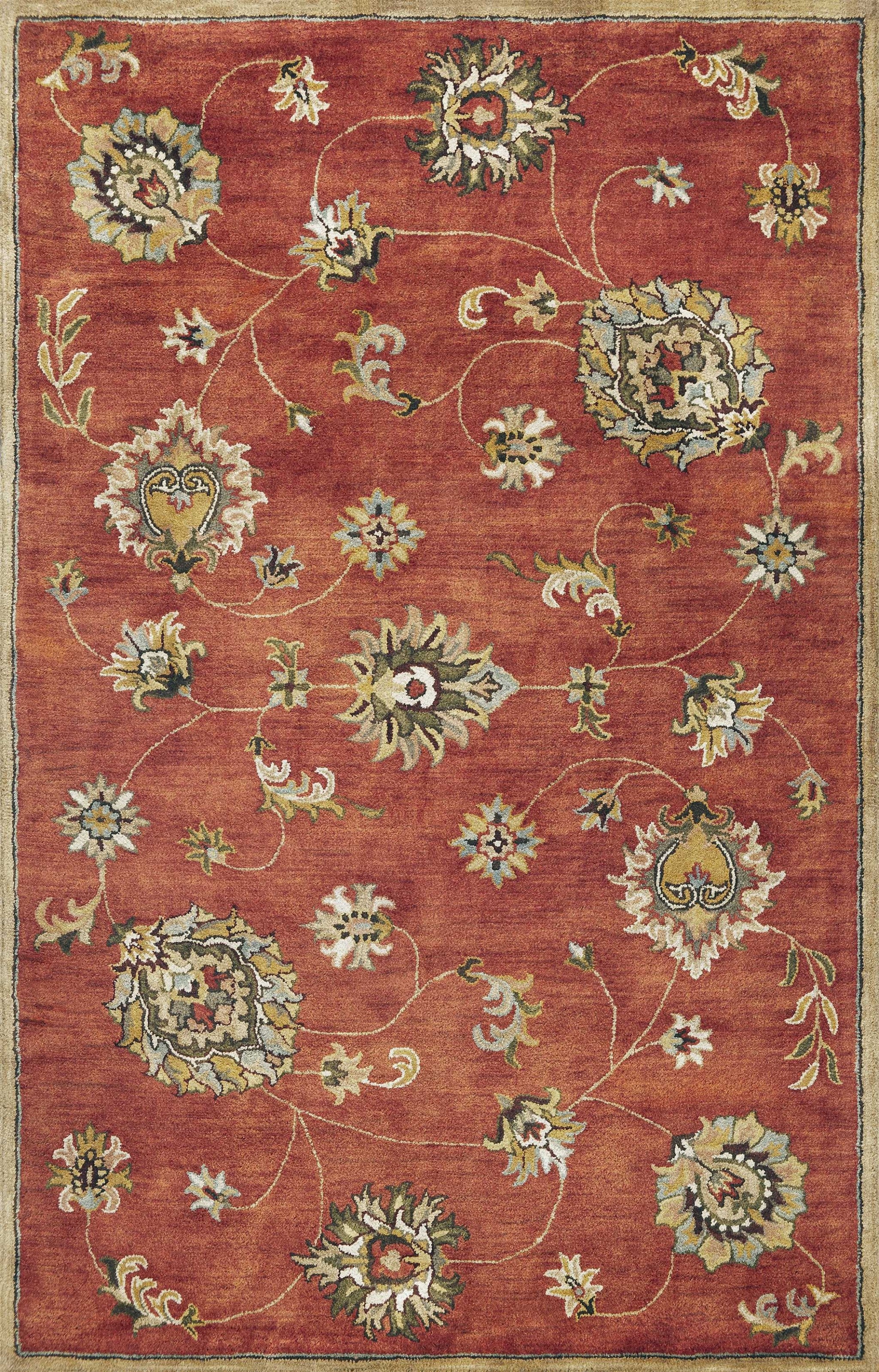 3'x5' Sienna Orange Hand Tufted Wool Traditional Floral Indoor Area Rug