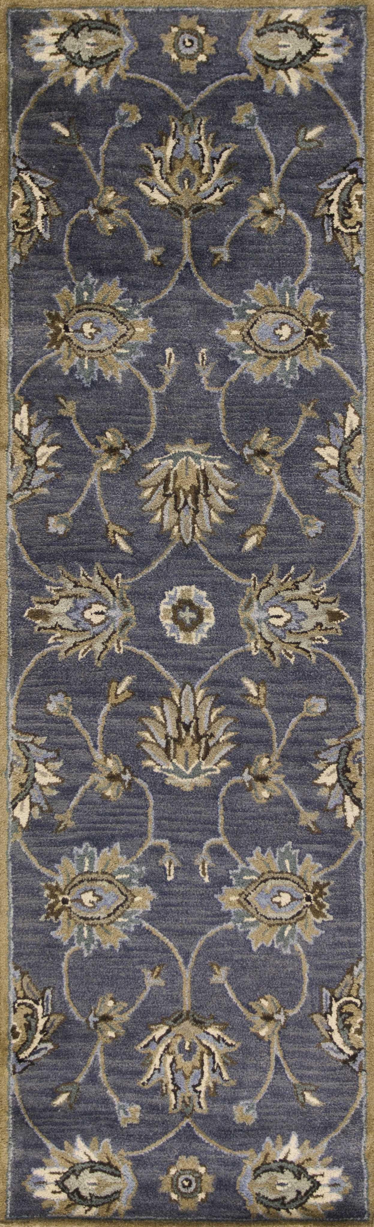 7' Midnight Blue Hand Tufted Wool Traditional Floral Indoor Runner Rug Default Title