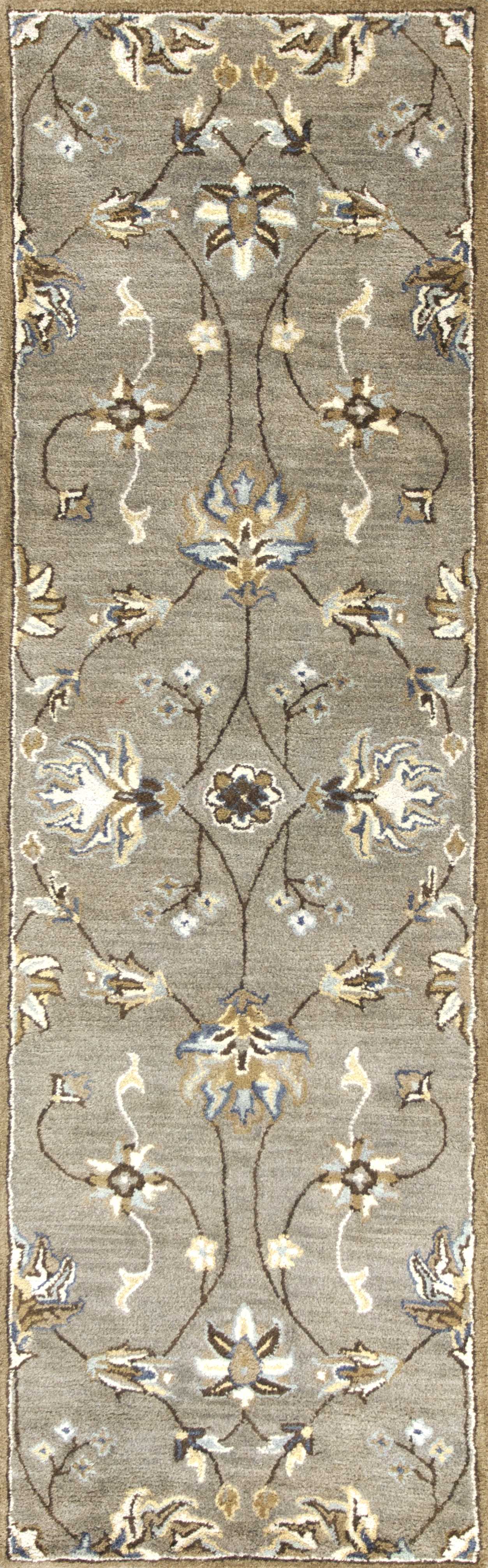 7' Grey Hand Tufted Wool Traditional Floral Indoor Area Rug Default Title