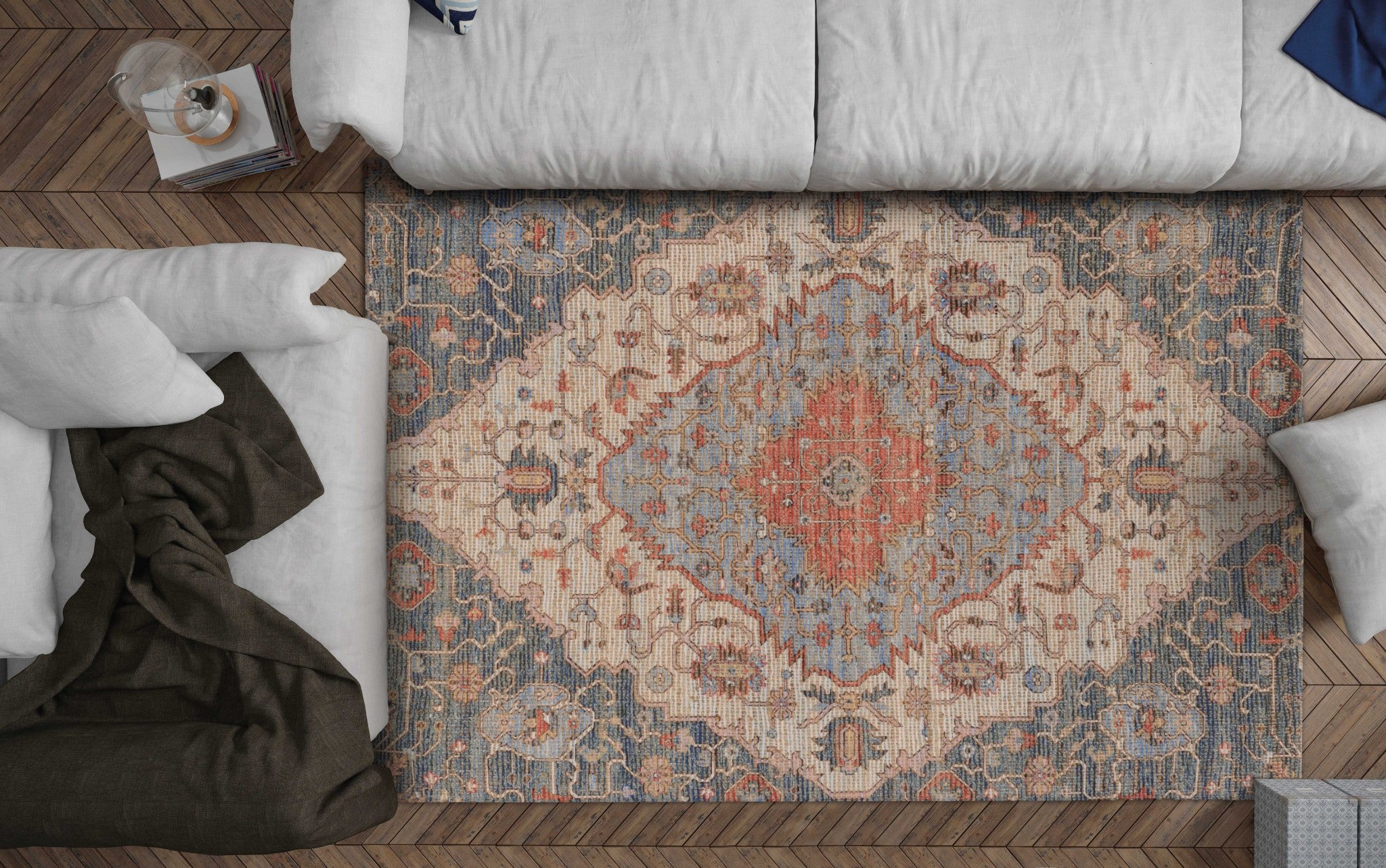 5' x 7' Blue or Red Vintage Diamond Jute Area Rug Default Title
