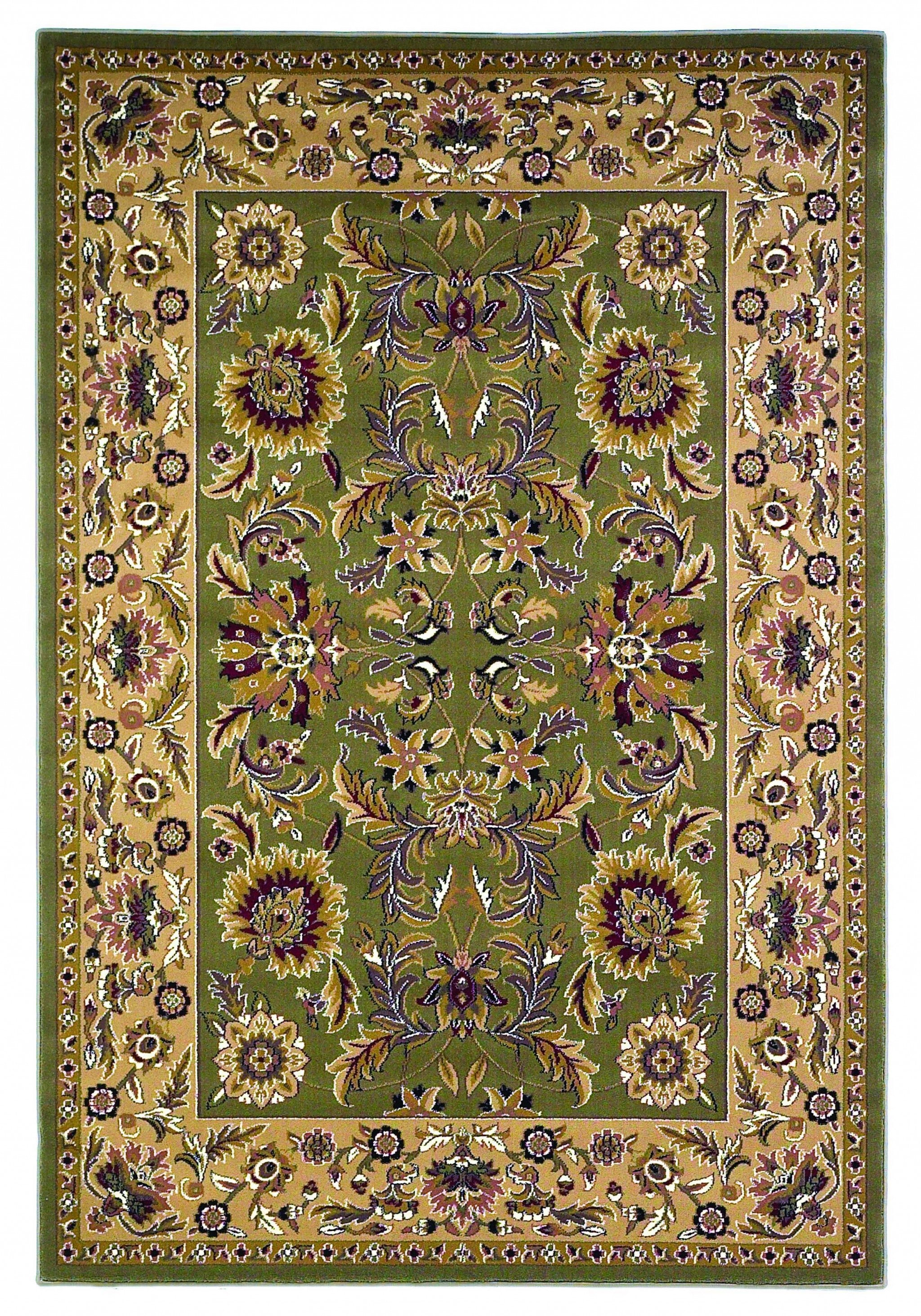 5' x 8' Green or Taupe Floral Bordered Area Rug Default Title