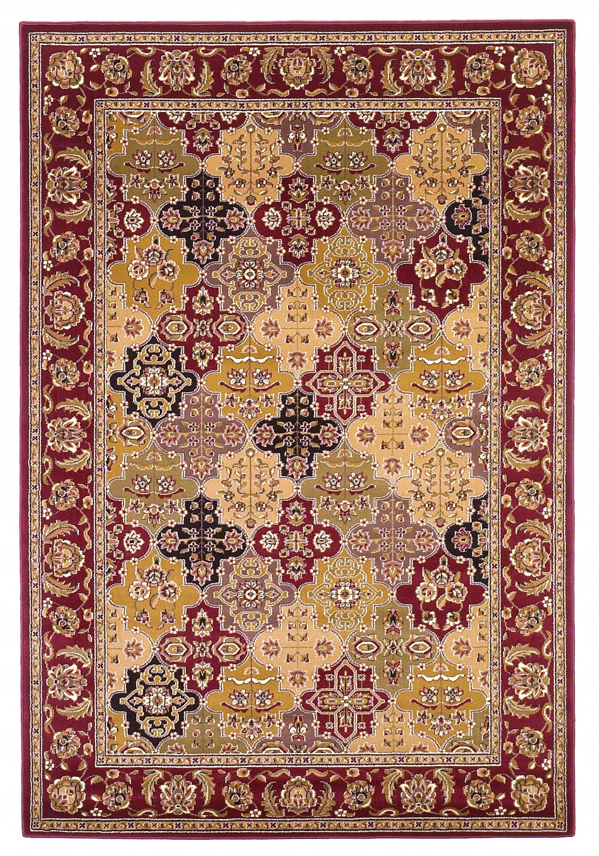 5' x 8' Red Floral Panel Bordered Area Rug Default Title
