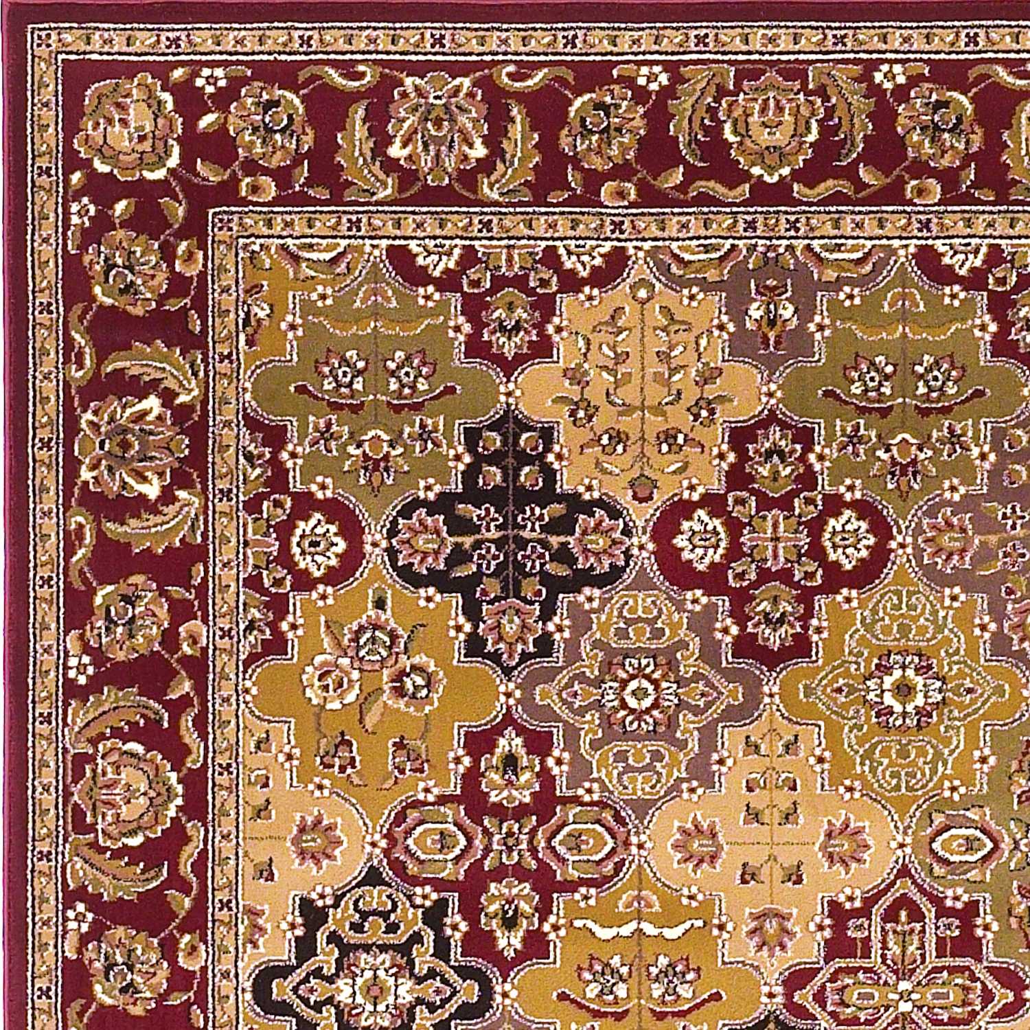 5' x 8' Red Floral Panel Bordered Area Rug