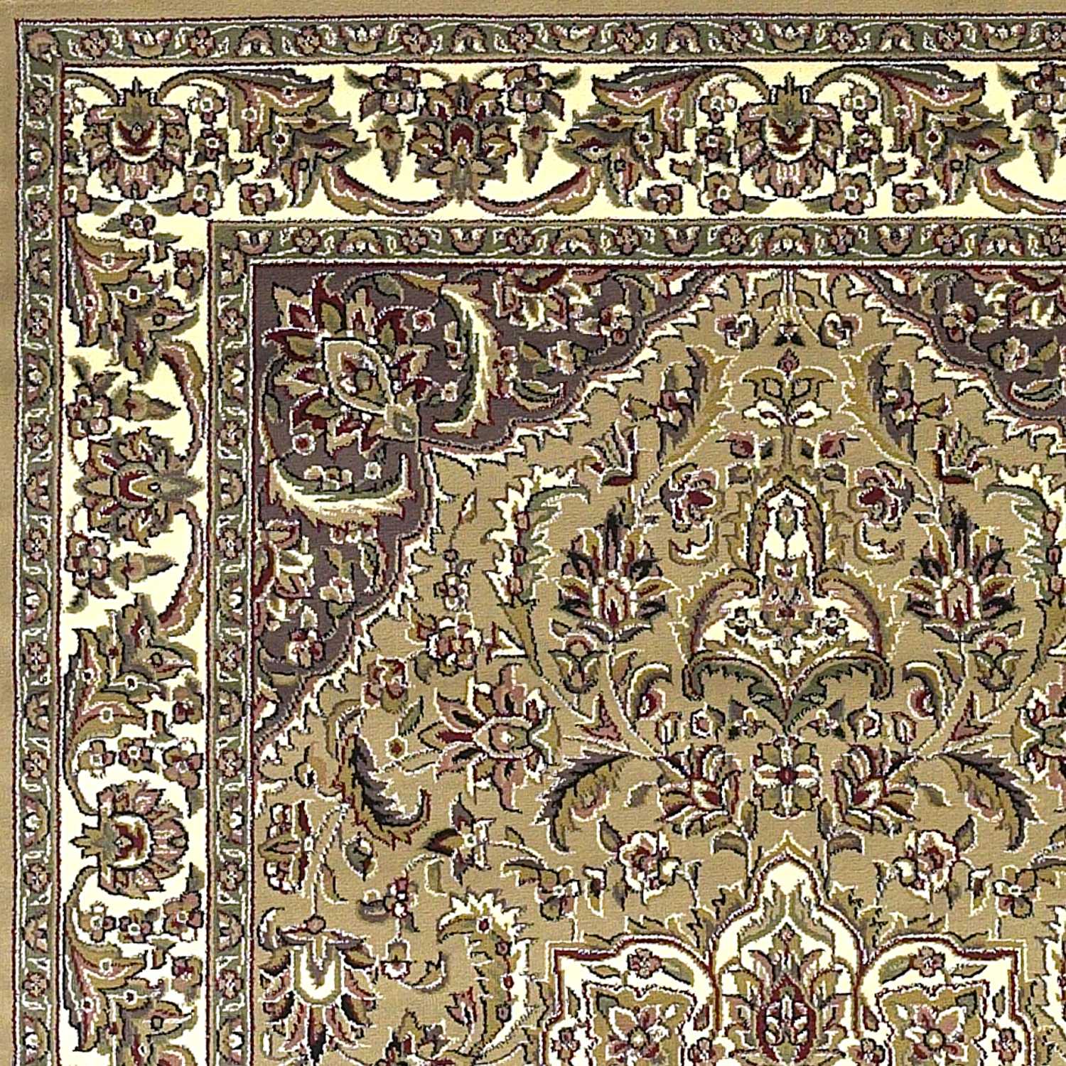 5'x8' Beige Ivory Machine Woven Floral Medallion Indoor Area Rug