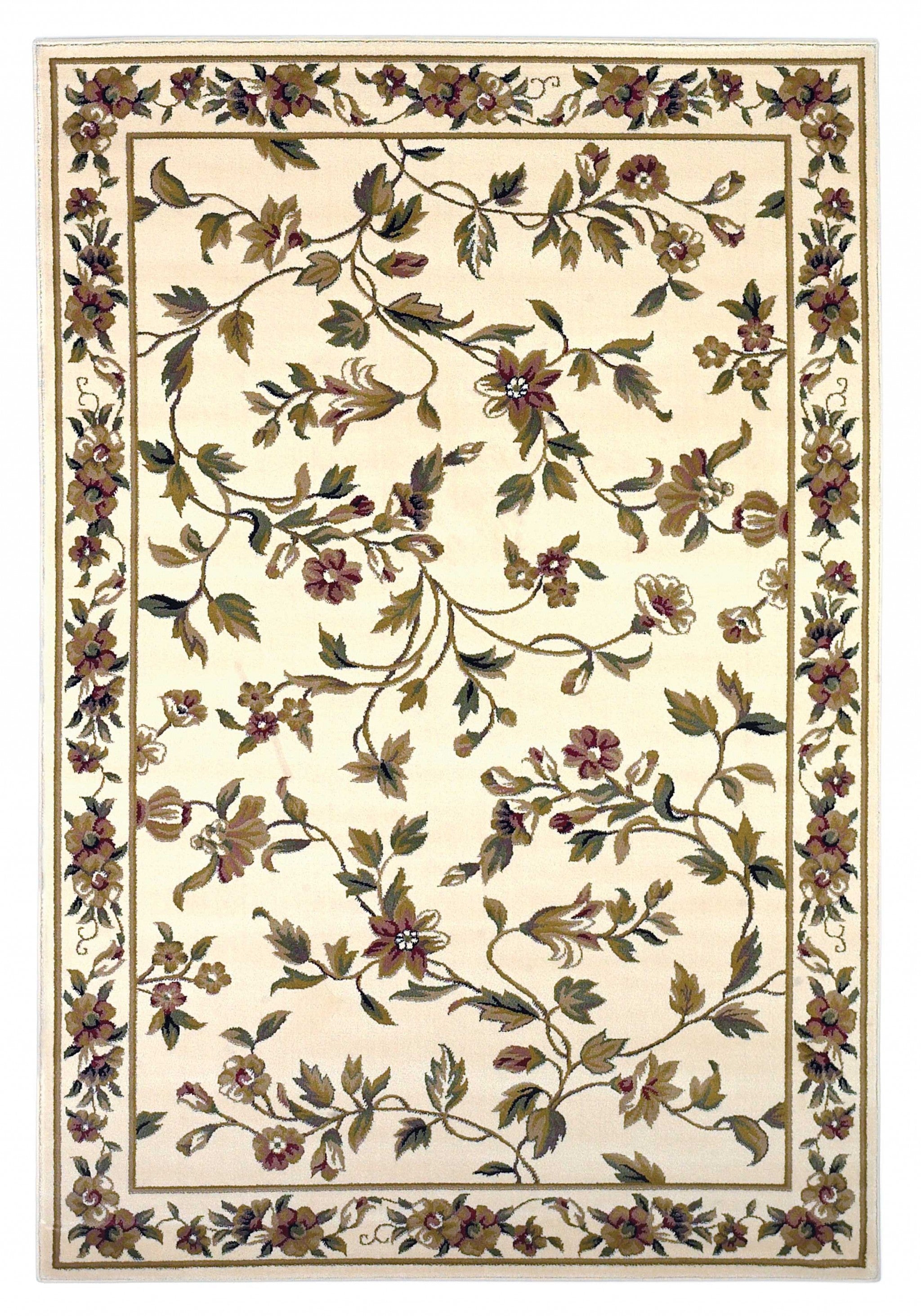 5' x 8' Ivory Floral Vine Bordered Area Rug Default Title