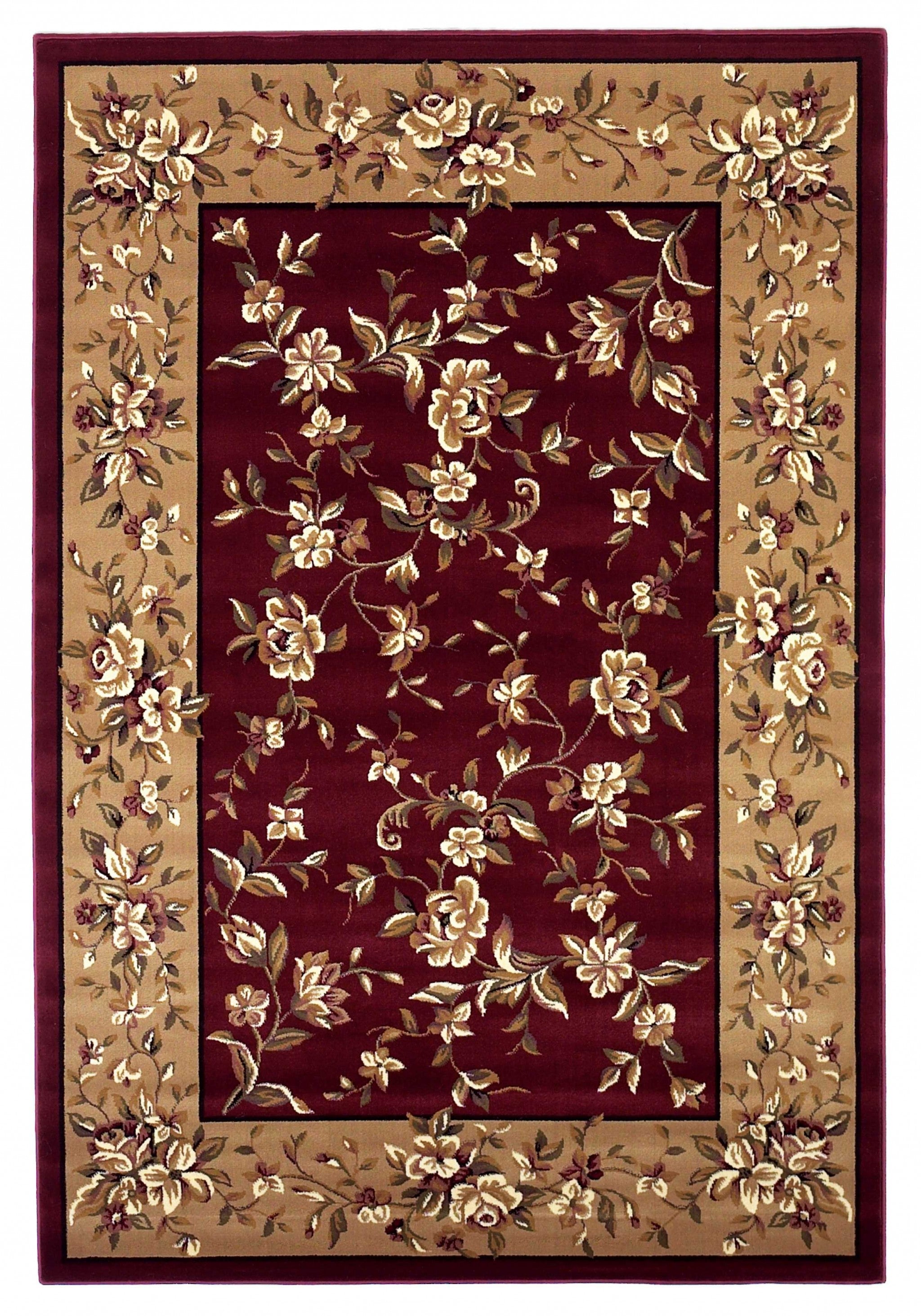 5' x 8' Red or Beige Floral Bordered Area Rug Default Title
