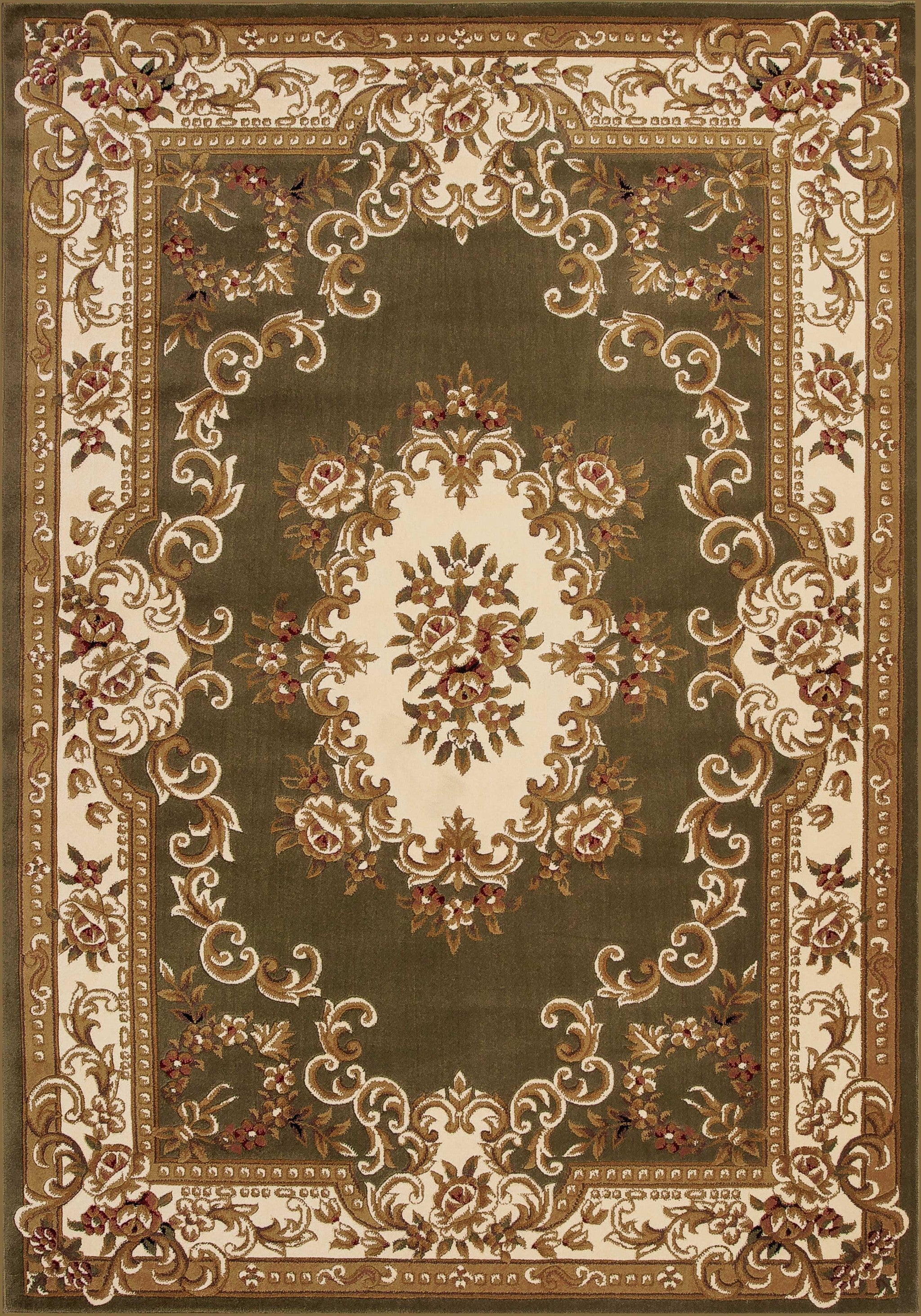 5' x 8' Green or Ivory Floral Bordered Indoor Area Rug Default Title