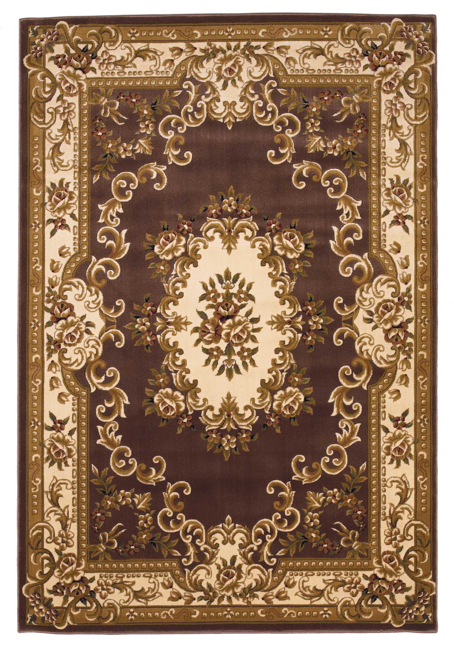 5'x8' Plum Ivory Machine Woven Hand Carved Floral Medallion Indoor Area Rug Default Title