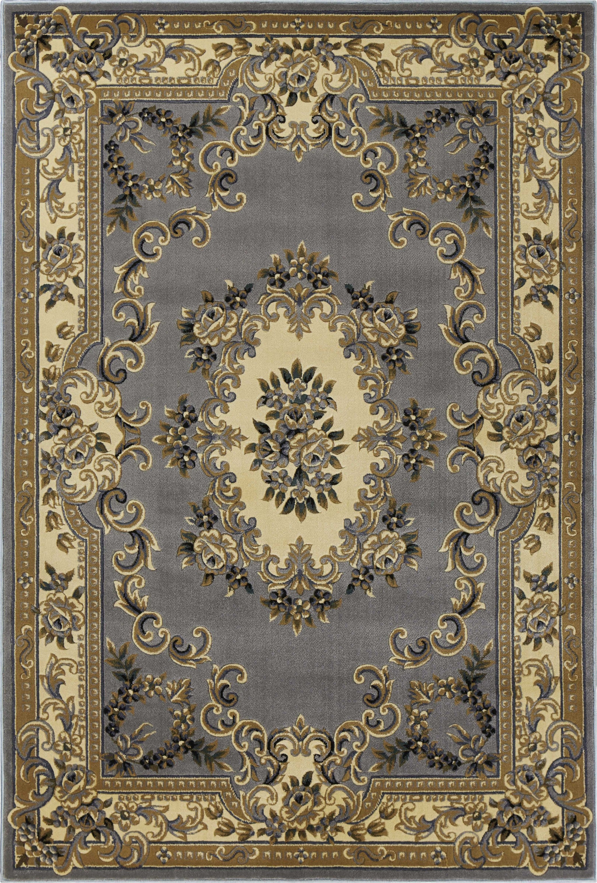 5' x 8' Slate Blue Floral Bordered Indoor Area Rug Default Title