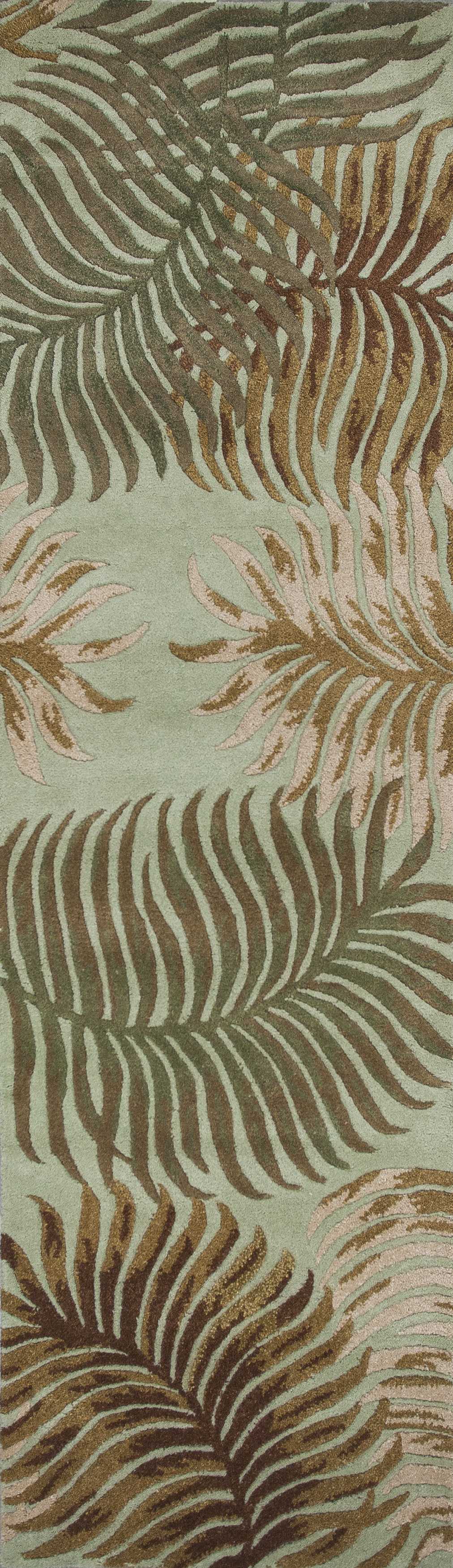 8' Aqua Blue Hand Tufted Tropical Leaves Indoor Runner Rug Default Title