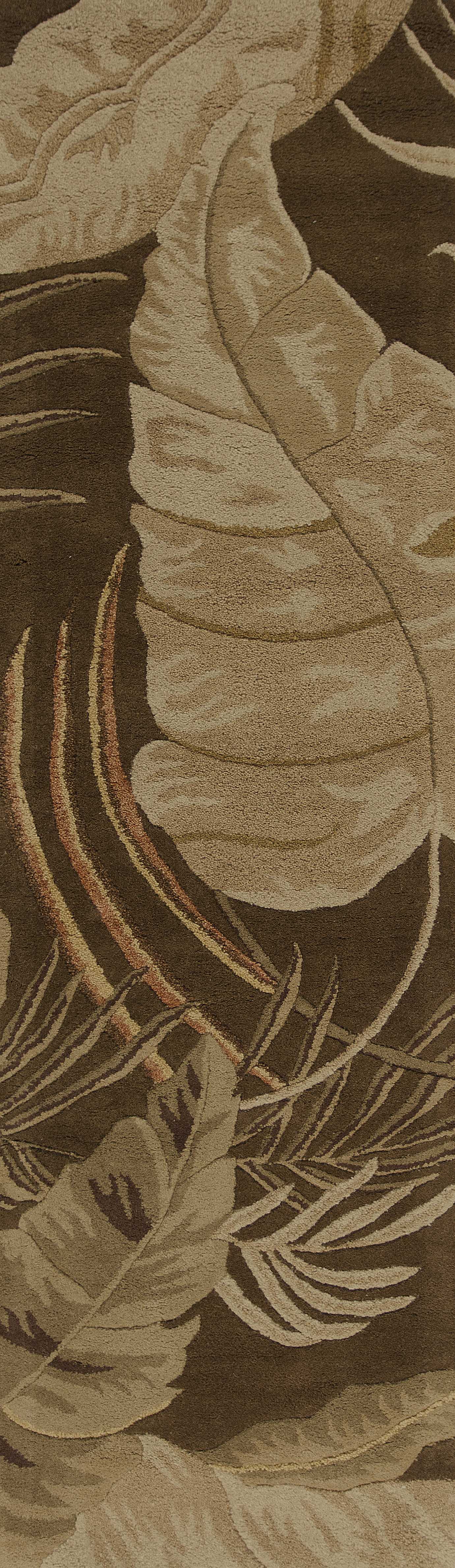 8' Mocha Brown Hand Tufted Tropical Leaves Indoor Runner Rug Default Title
