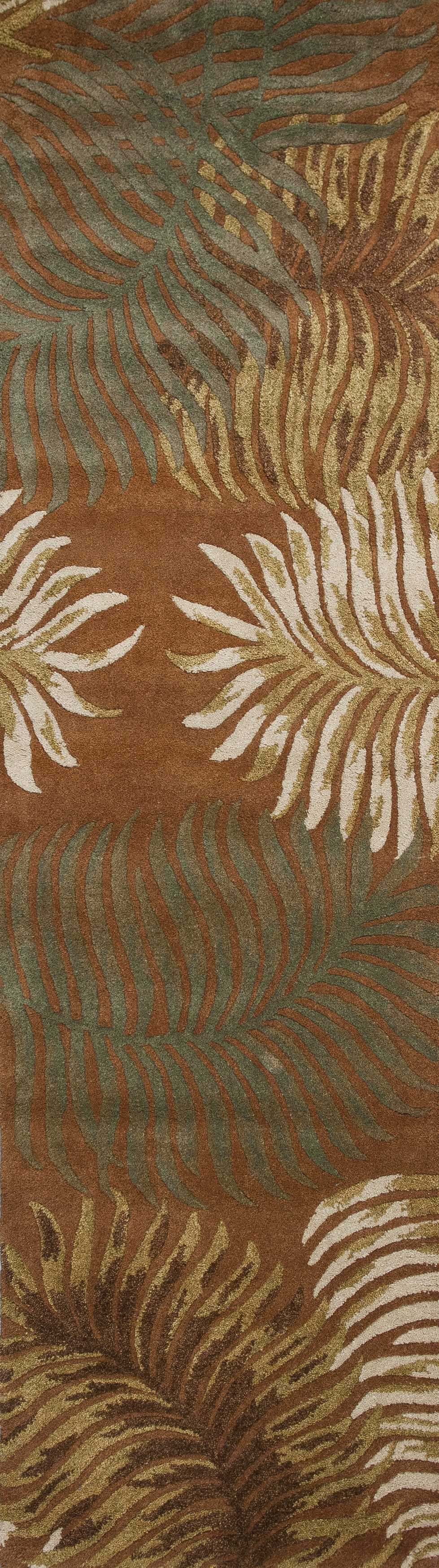 8' Rust Orange Hand Tufted Tropical Leaves Indoor Runner Rug Default Title