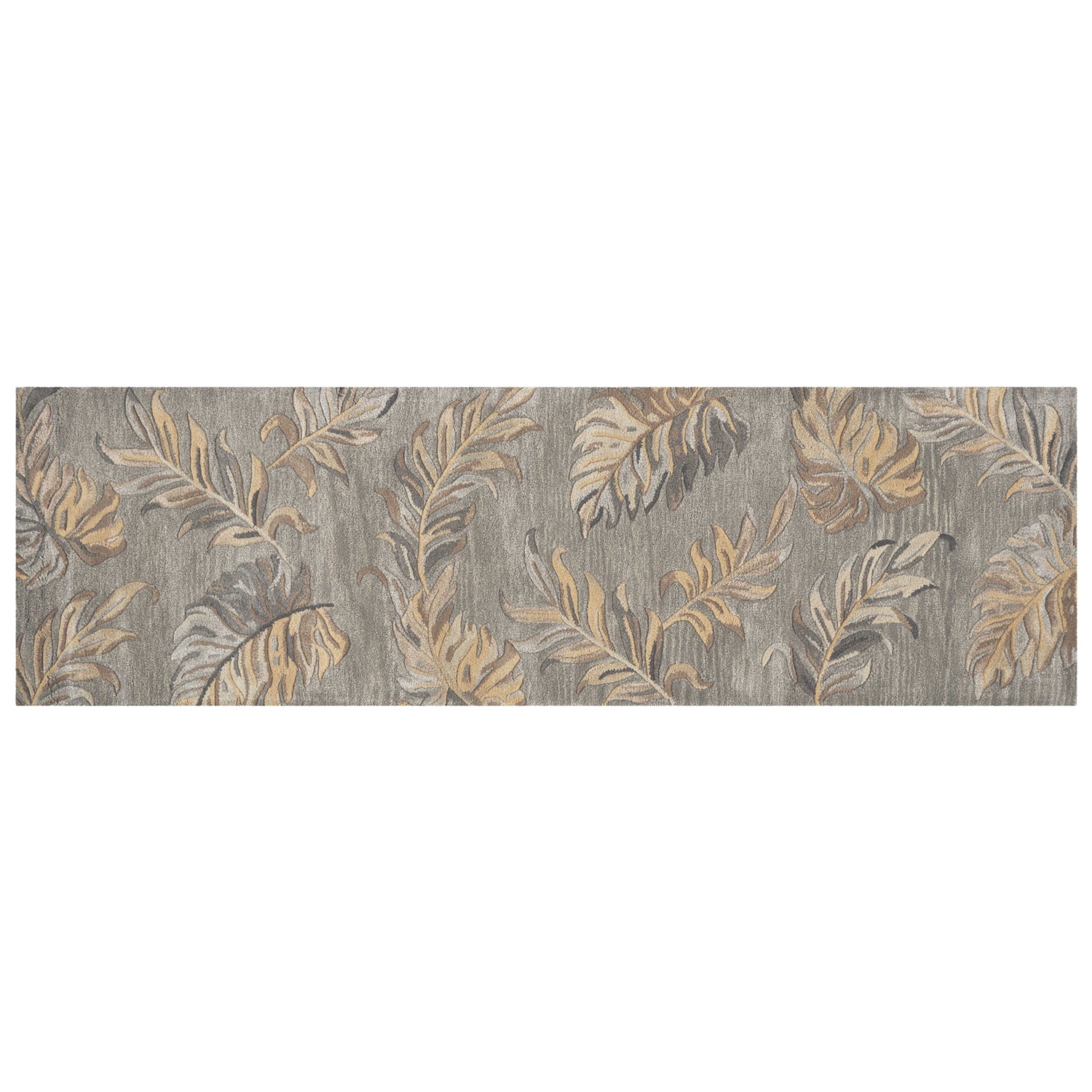 2' x 8' Grey Palm Leaves Wool Runner Rug