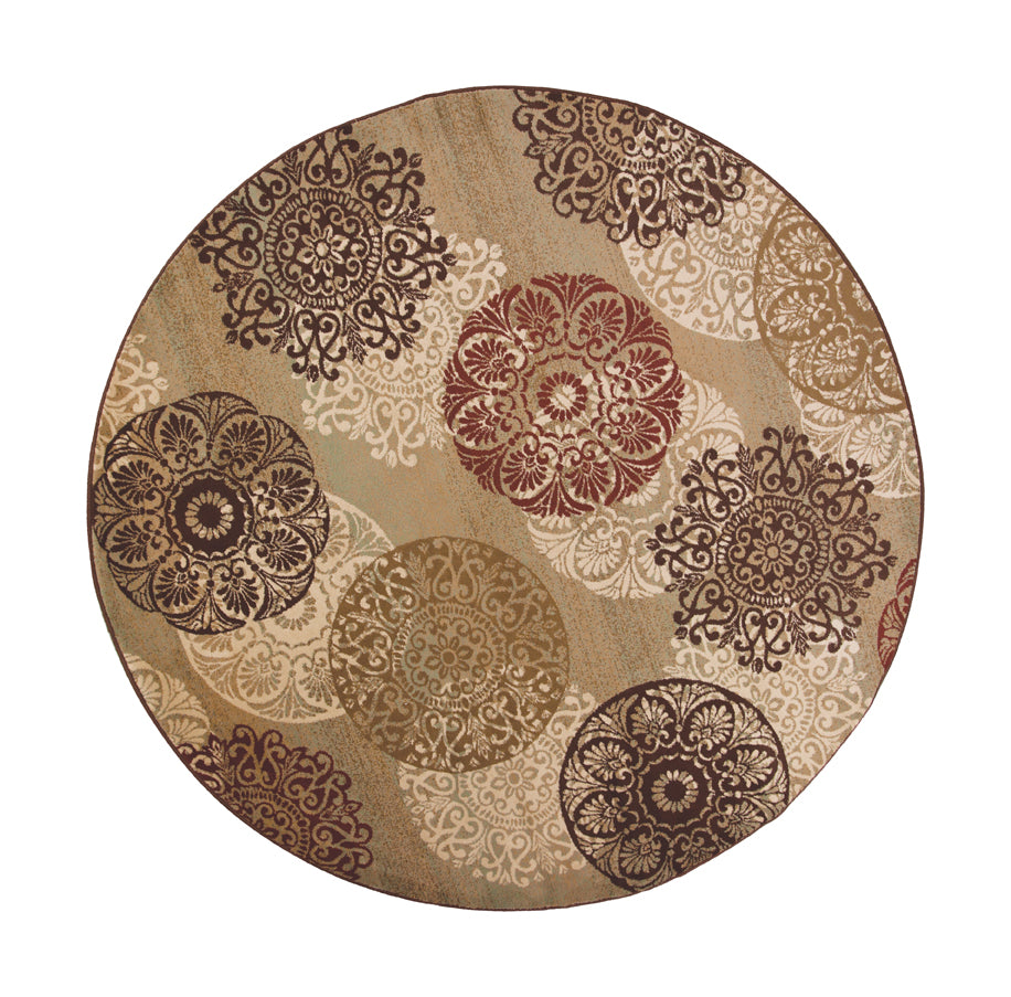 8' Sage Green Machine Woven Floral Medallion Disk Round Indoor Area Rug Default Title