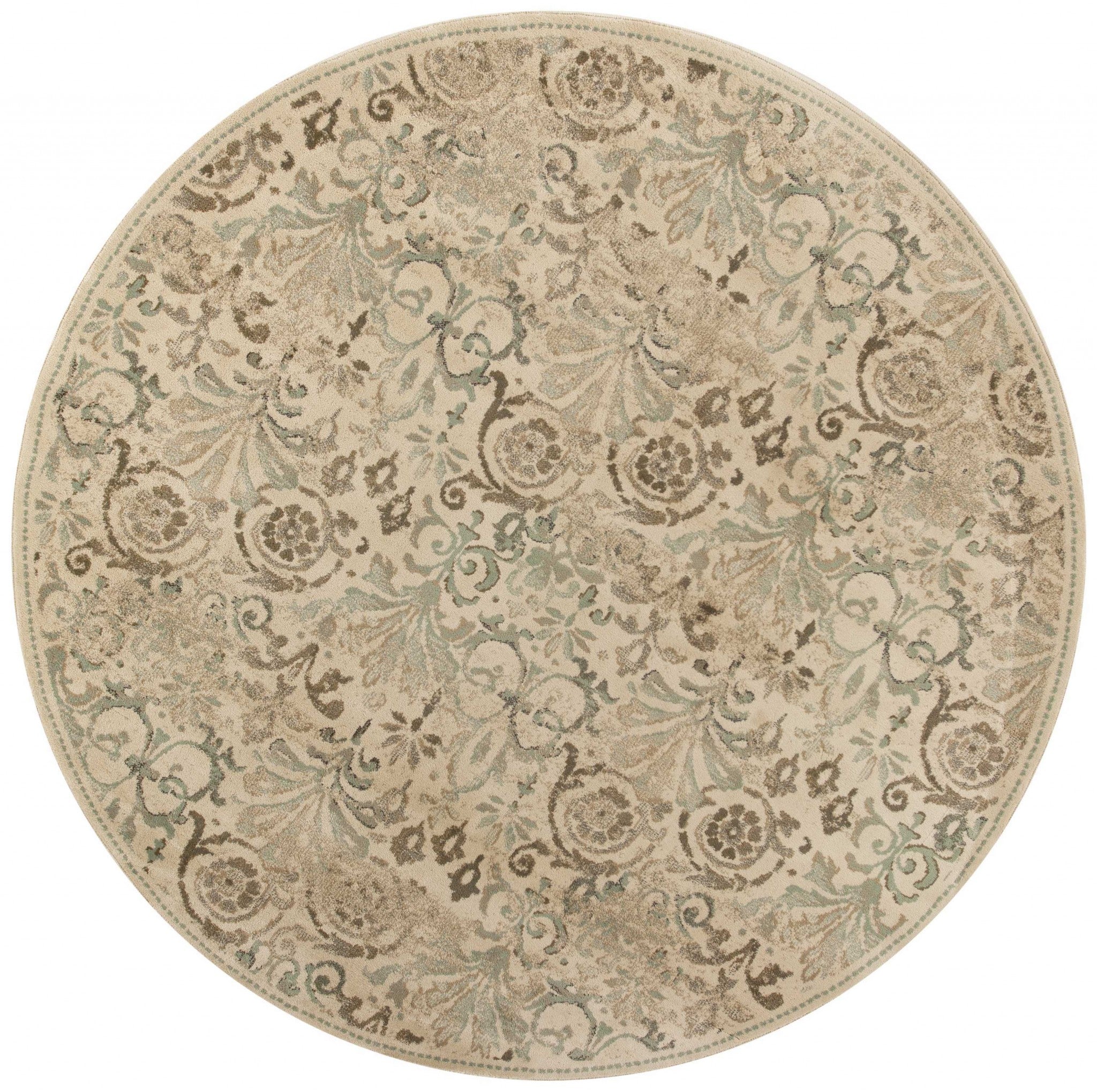 8’ Ivory and Light Green Round Area Rug Default Title
