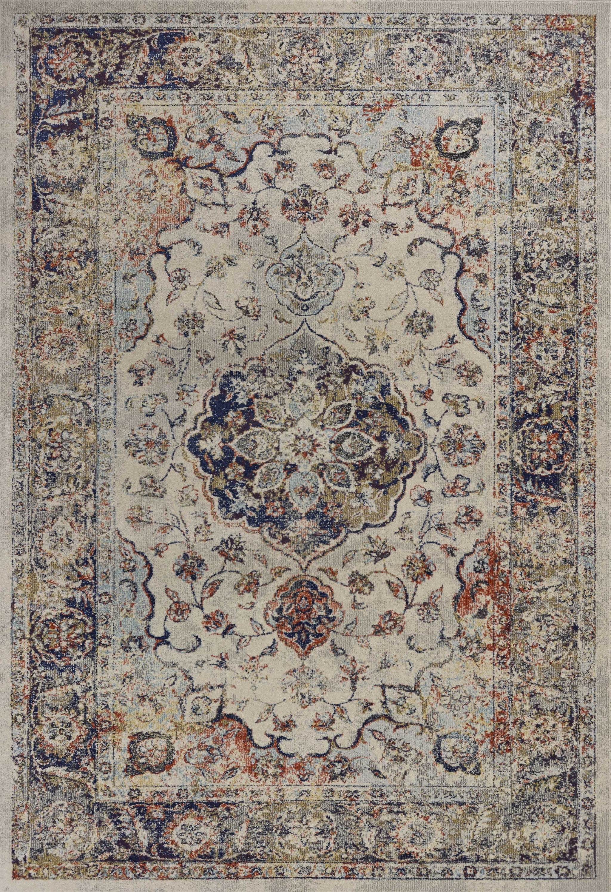 5'x8' Ivory Machine Woven Traditional Floral Medallion Indoor Area Rug Default Title