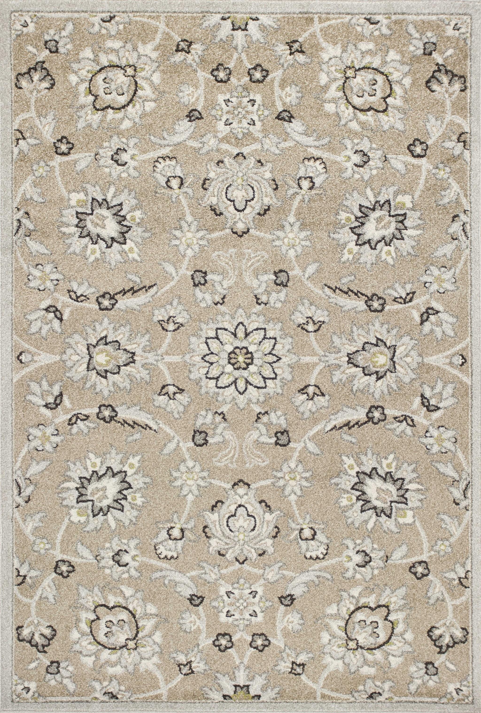 7'x10' Beige Grey Machine Woven UV Treated Floral Traditional Indoor Outdoor Area Rug