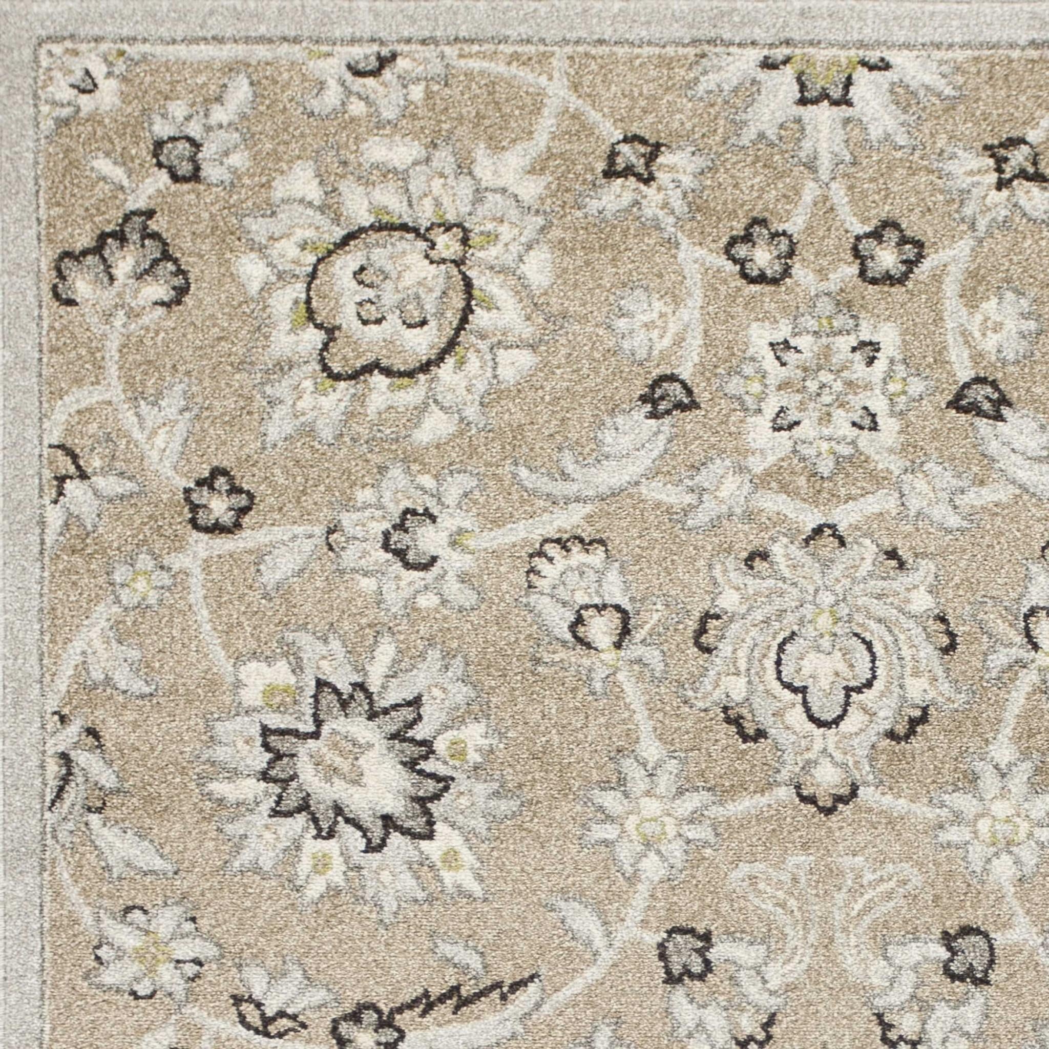 7'x10' Beige Grey Machine Woven UV Treated Floral Traditional Indoor Outdoor Area Rug