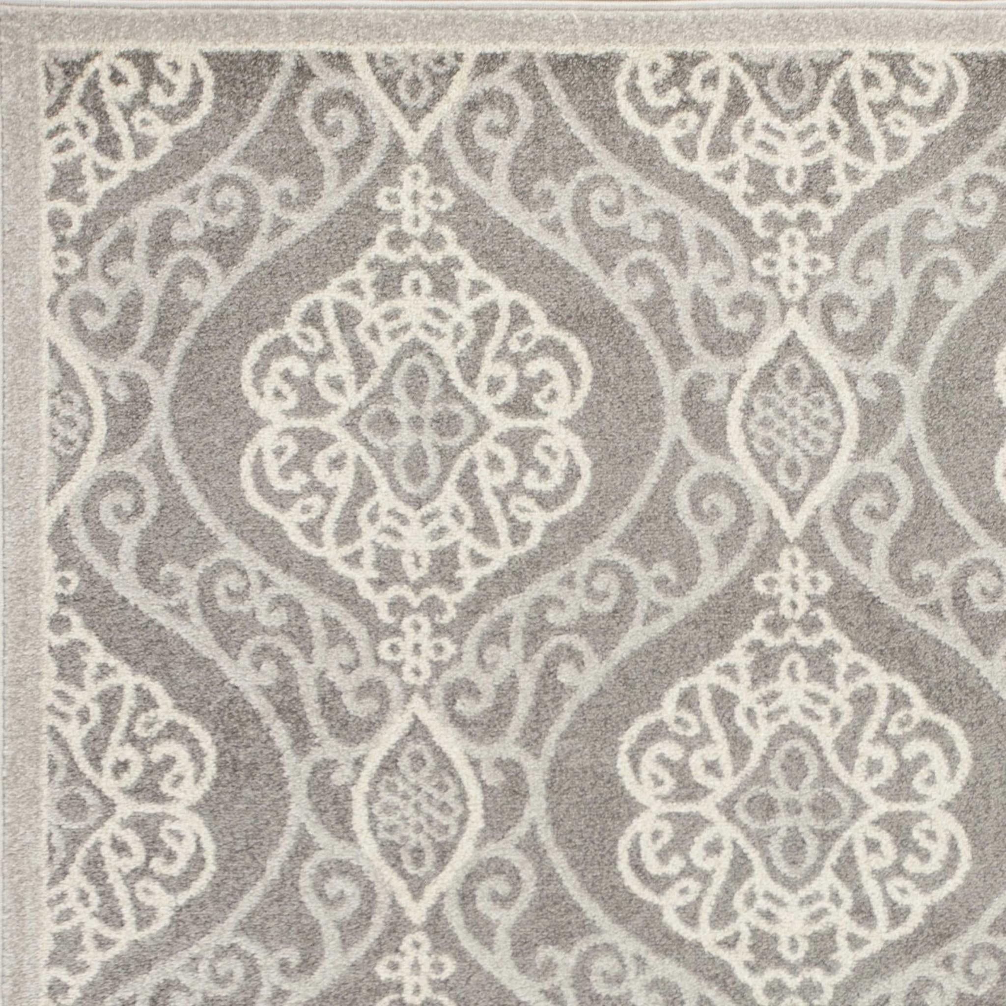 7'x10' Silver Grey Machine Woven UV Treated Floral Ogee Indoor Outdoor Area Rug