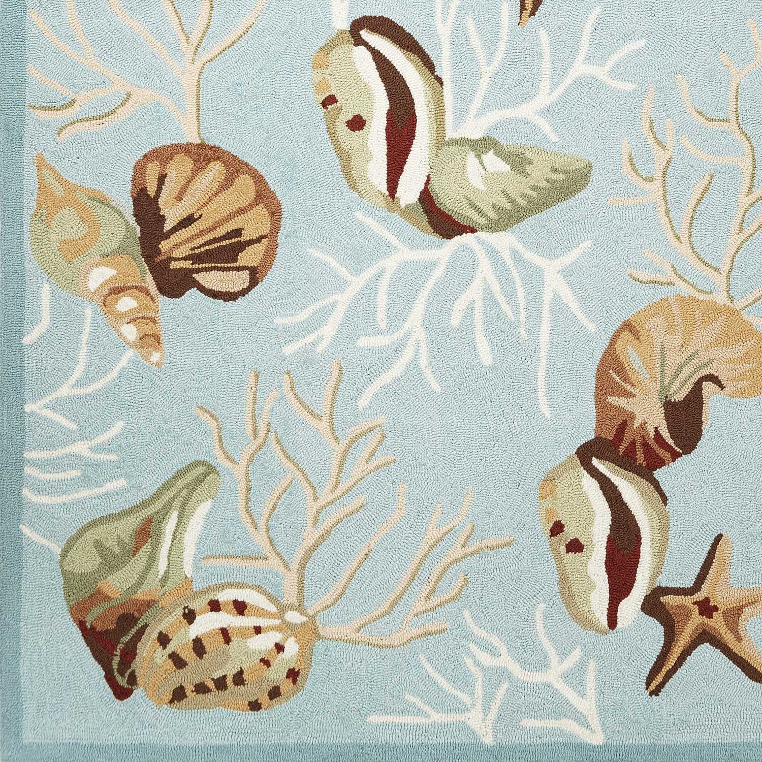5' x 7' Blue Corals and Shells Indoor Area Rug