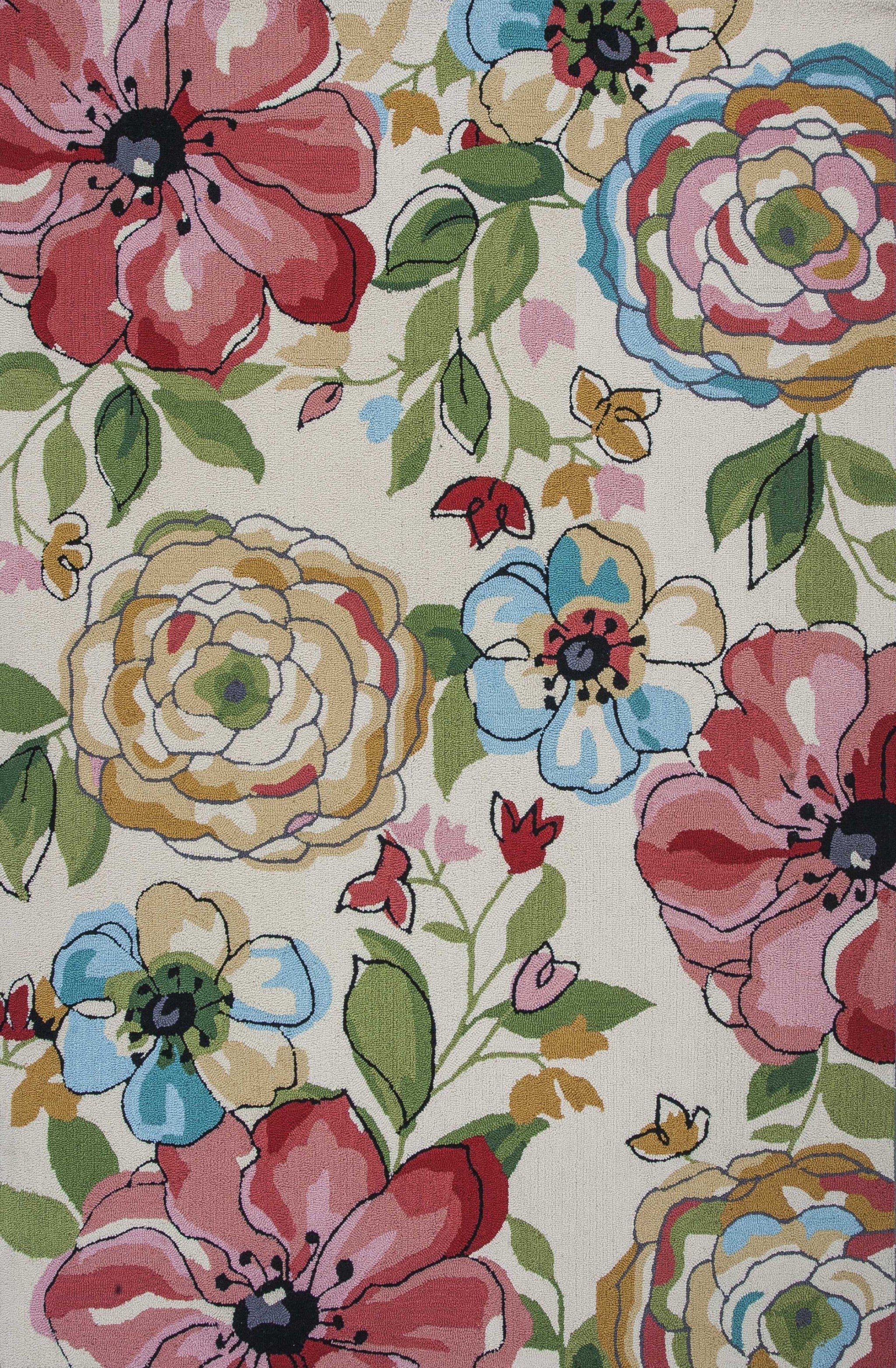 5'x8' Sand Beige Hand Hooked Oversized Floral Indoor Area Rug Default Title