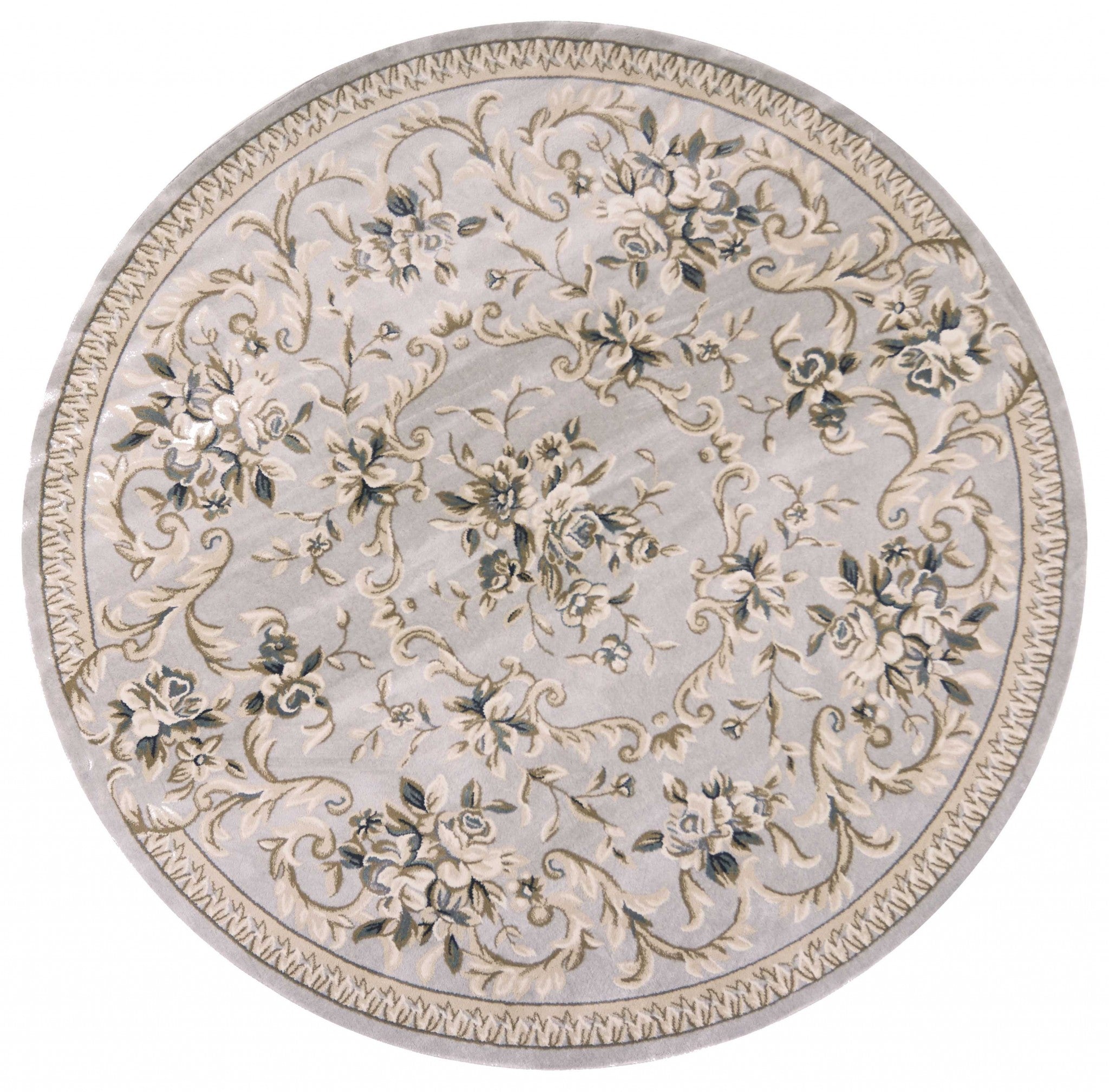 8' Light Grey Floral Round Indoor Area Rug Default Title