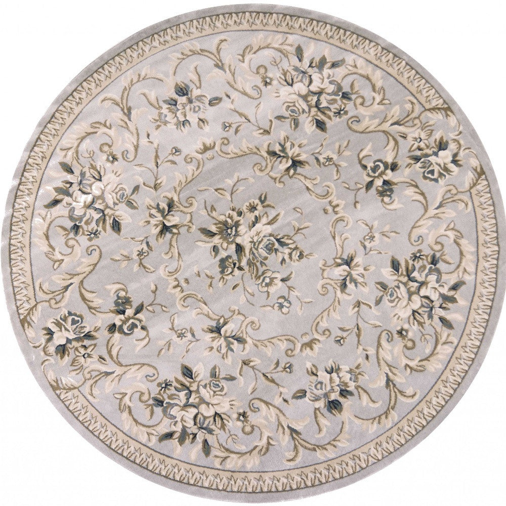 8' Light Grey Floral Round Indoor Area Rug