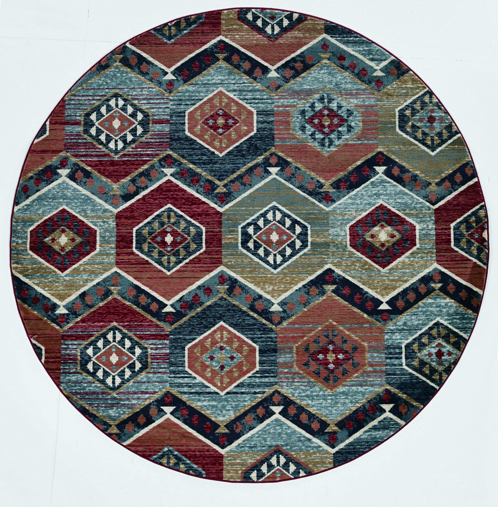 7' Round Multicolor Geometric Diamond Indoor Area Rug Default Title