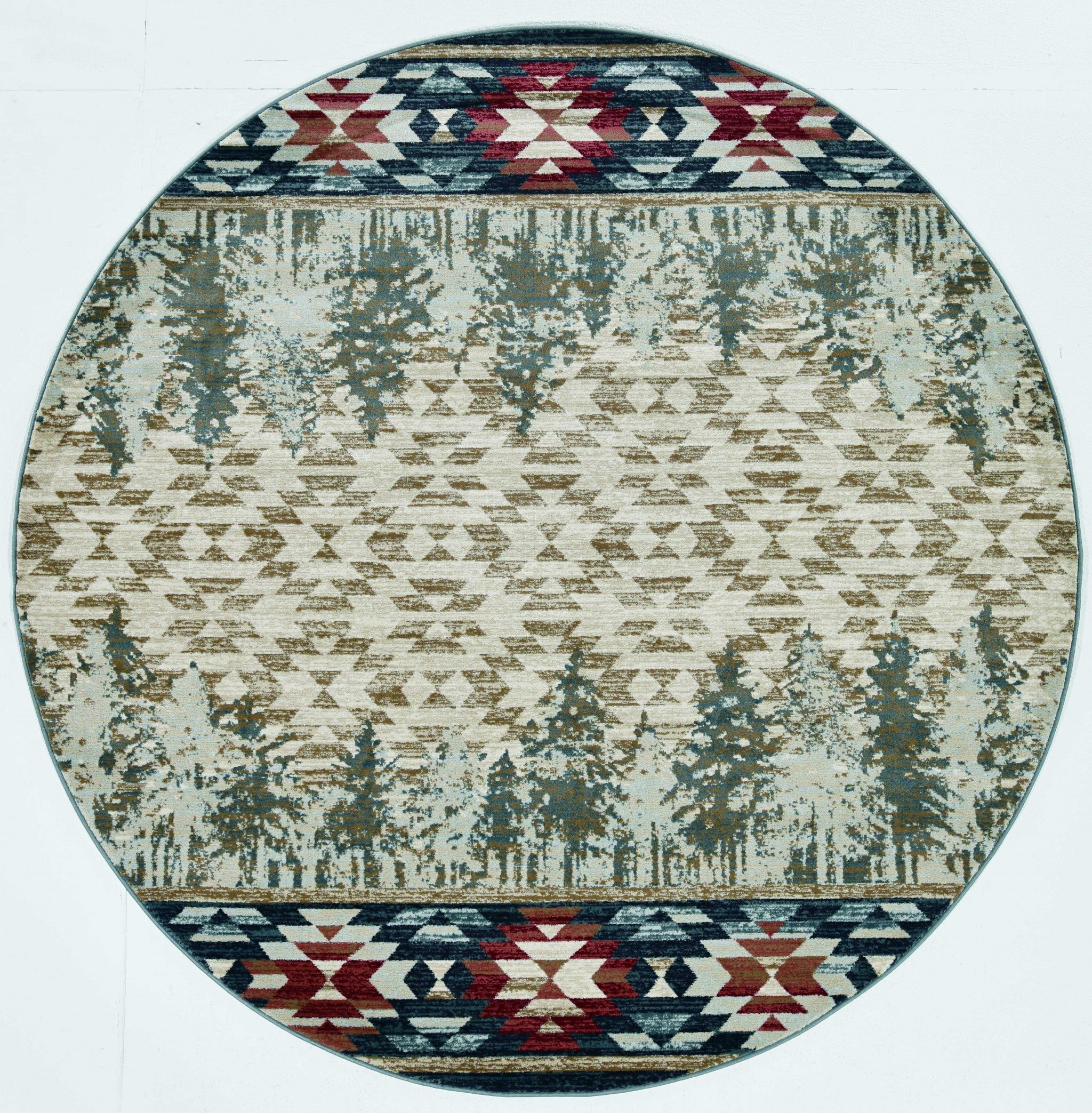 8' Ivory Machine Woven Pinegrove Lodge Round Indoor Area Rug Default Title