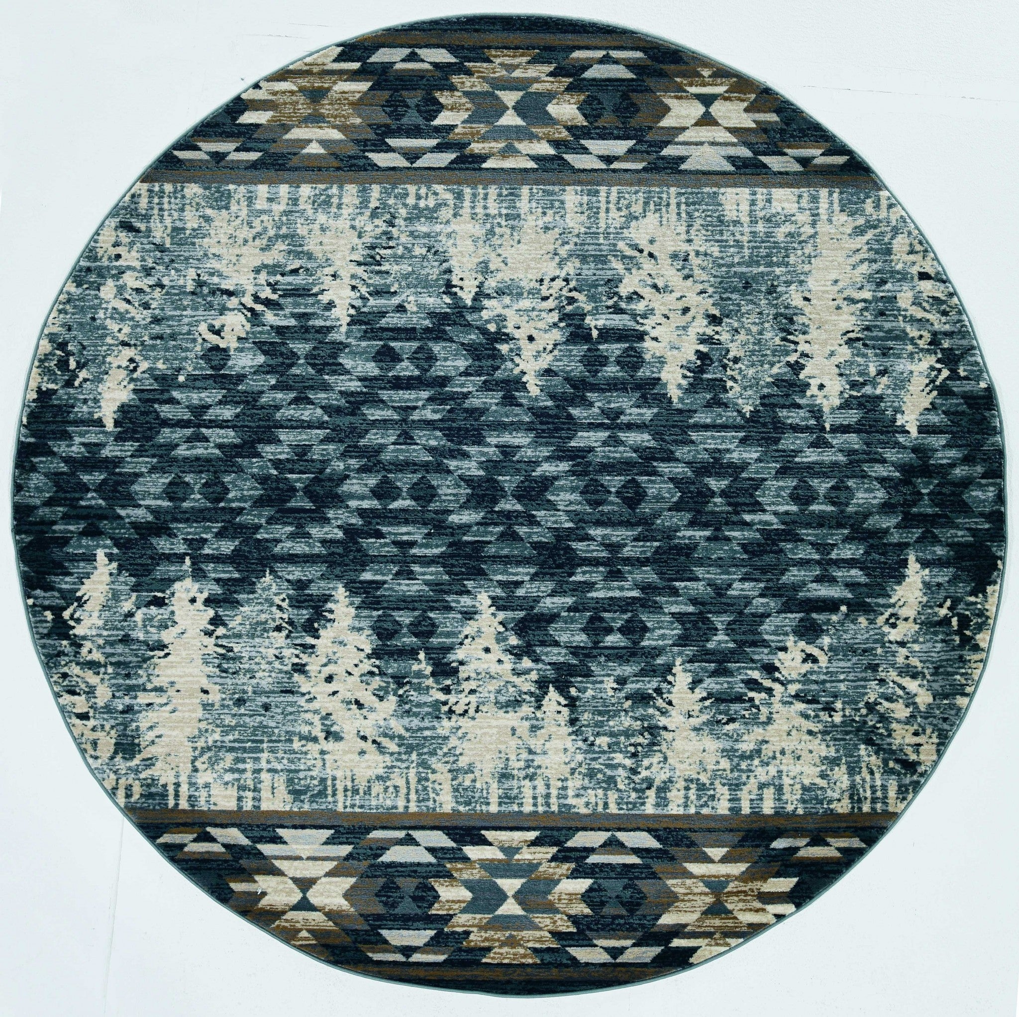 7' Round Slate Blue Winter Pine Trees Indoor Area Rug Default Title