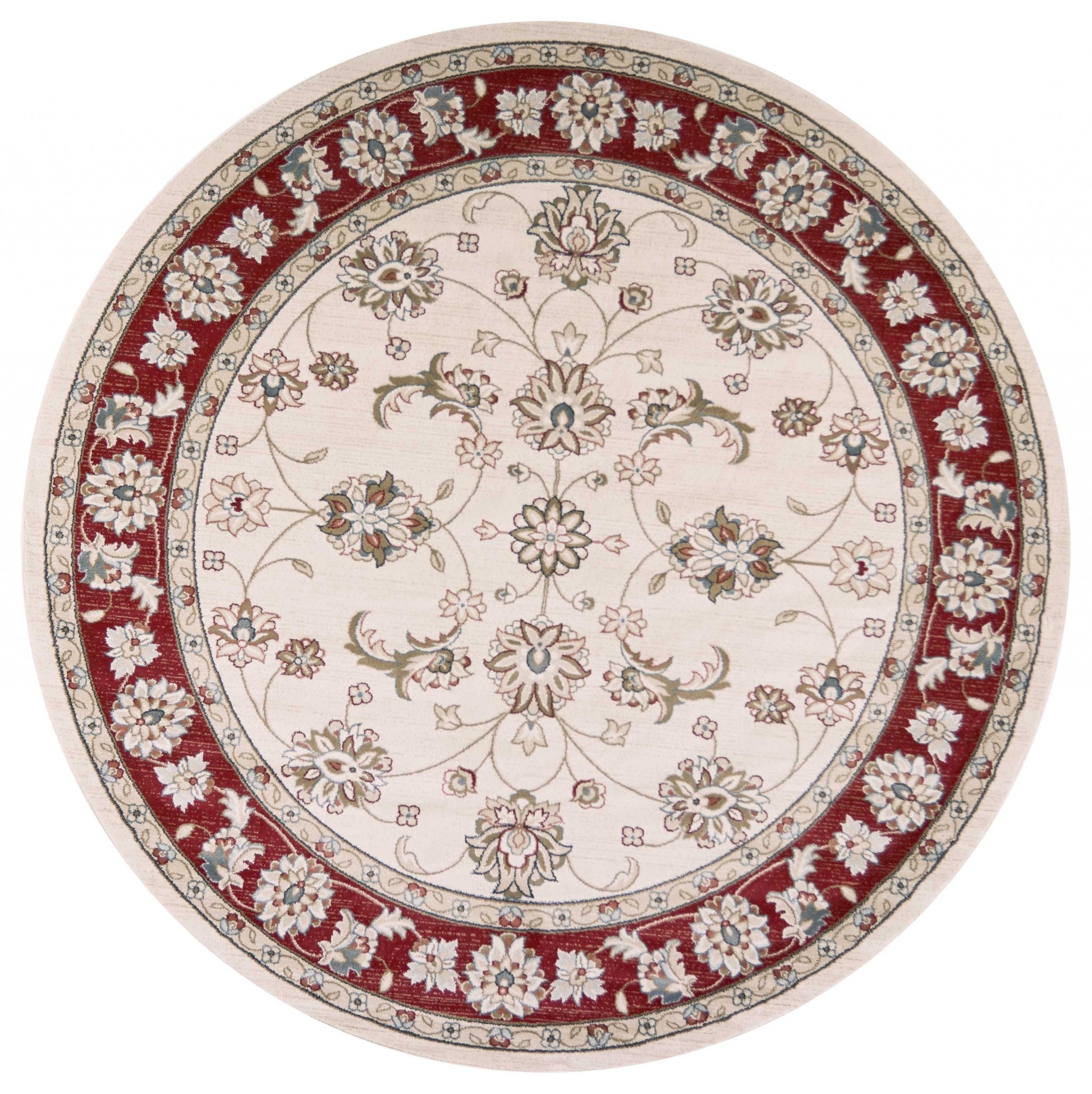 8' Round  Polypropylene Ivory or Red Area Rug Default Title