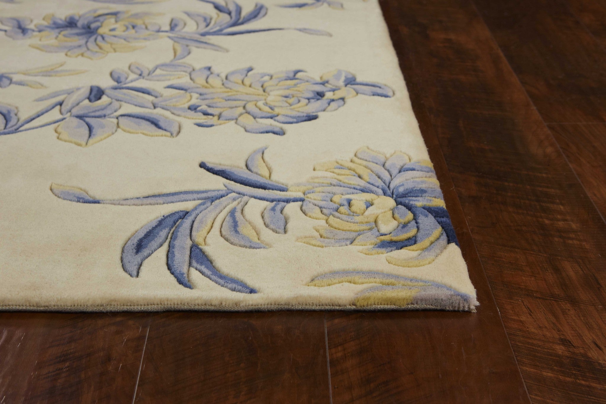 3' x 5' Wool Ivory or Blue Area Rug