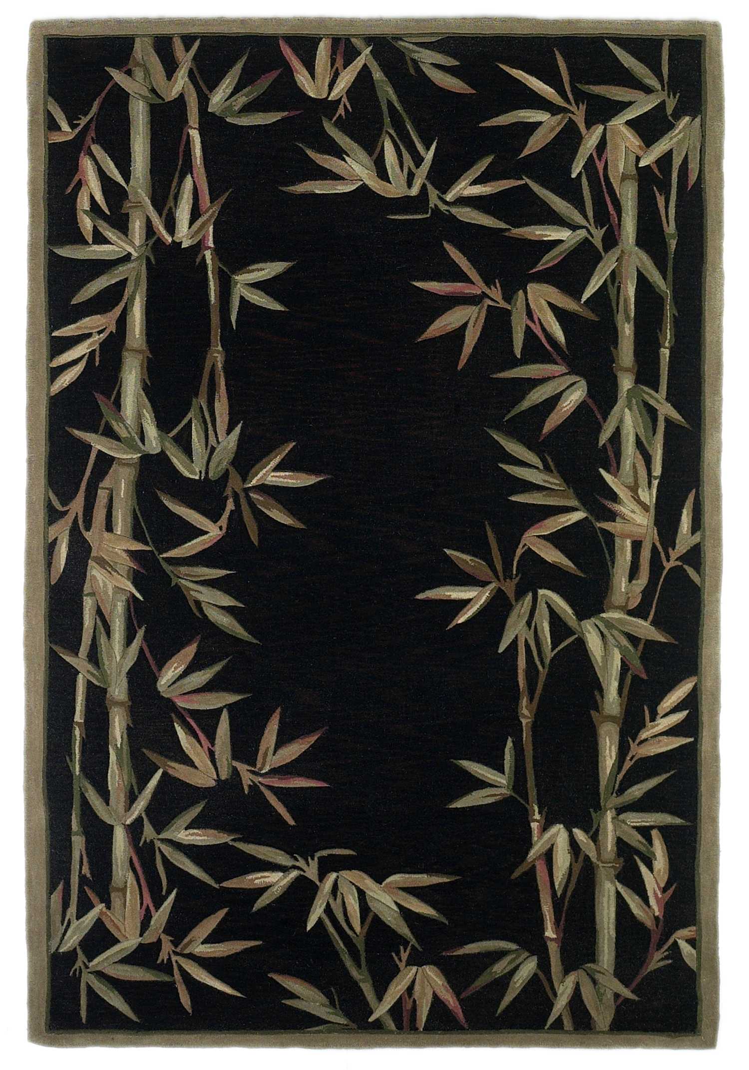 4'x6' Black Hand Tufted Bordered Bamboo Indoor Area Rug Default Title